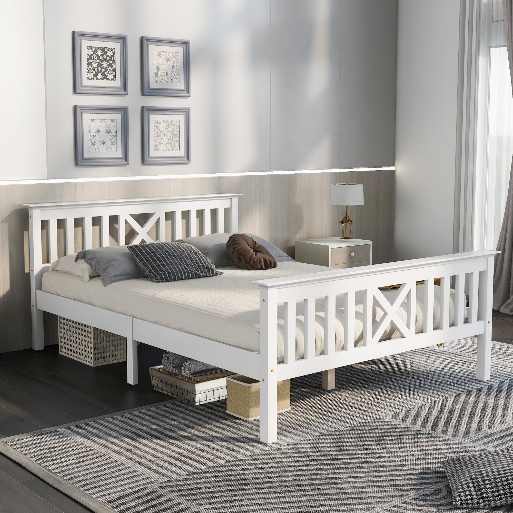 Logidon houten bed 140x200 cm wit met X-hoofdbord lattenbodem