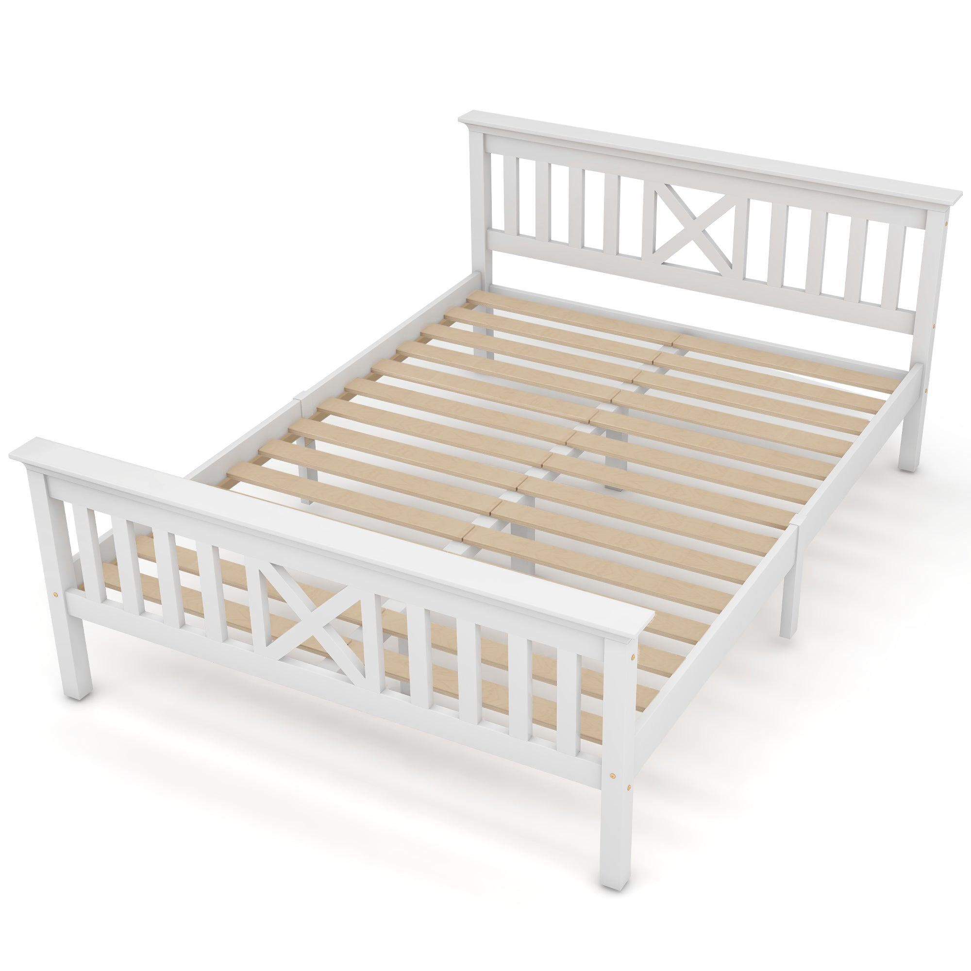 Logidon houten bed 140x200 cm wit met X-hoofdbord lattenbodem