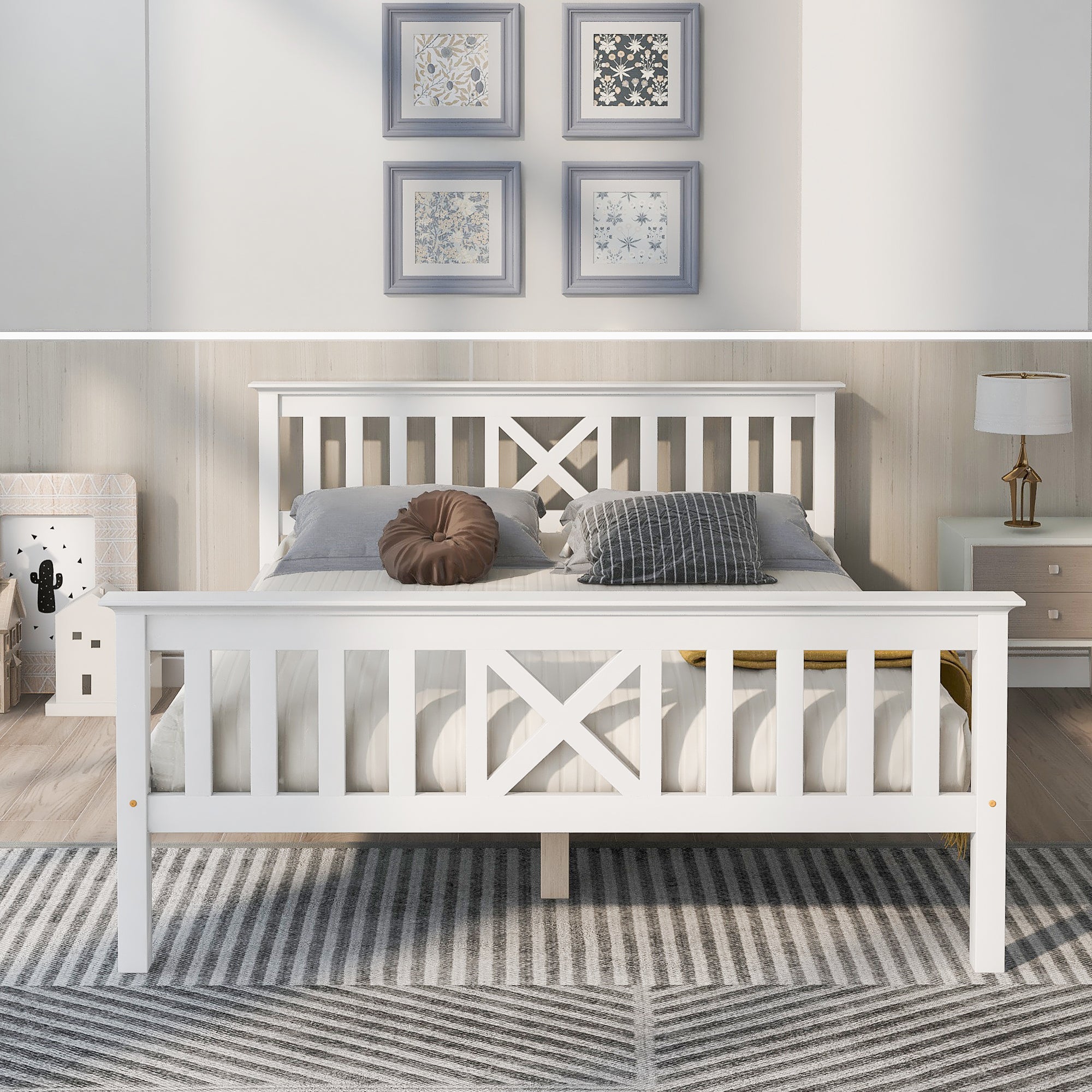 Logidon houten bed 140x200 cm wit met X-hoofdbord lattenbodem