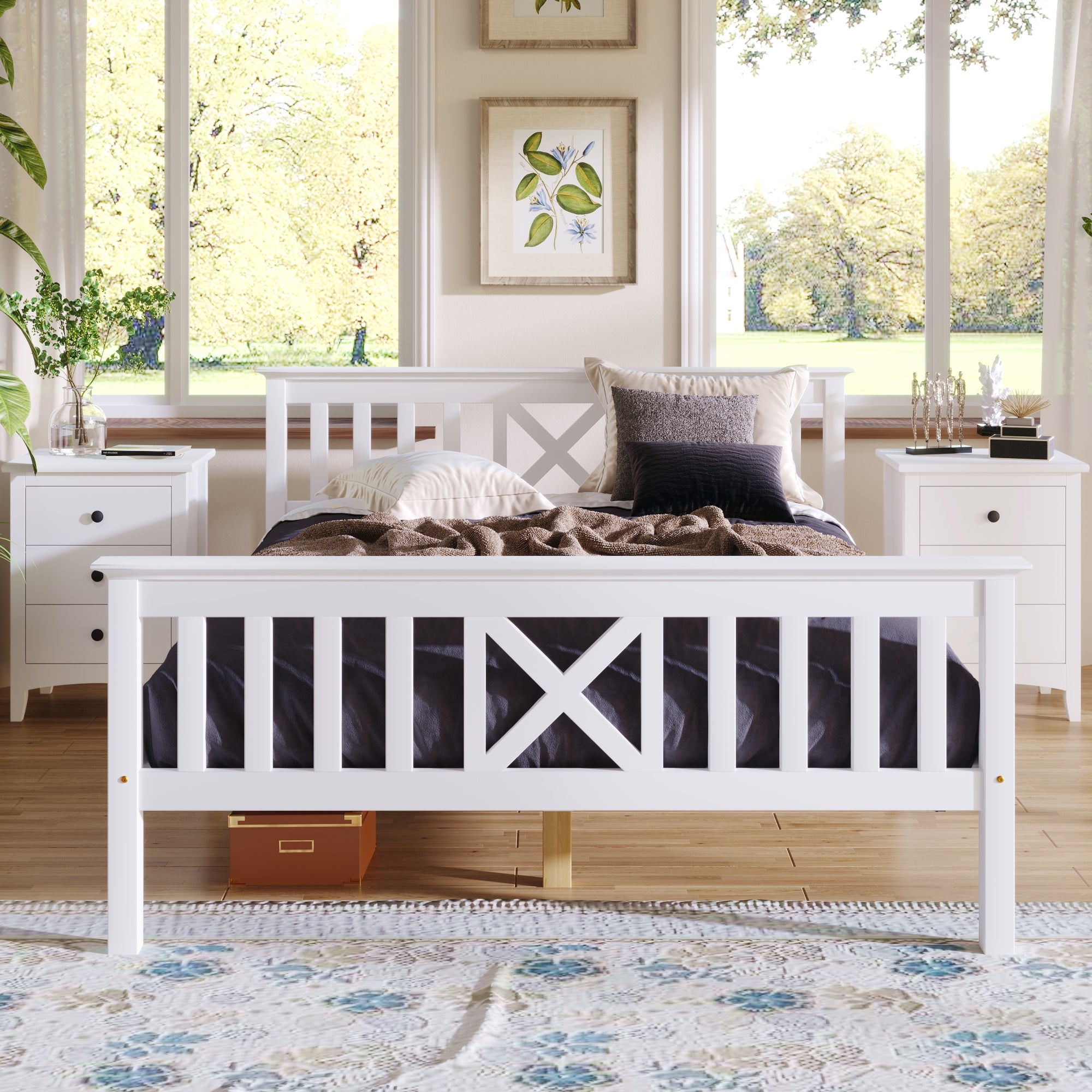 Logidon houten bed 140x200 cm wit met X-hoofdbord lattenbodem