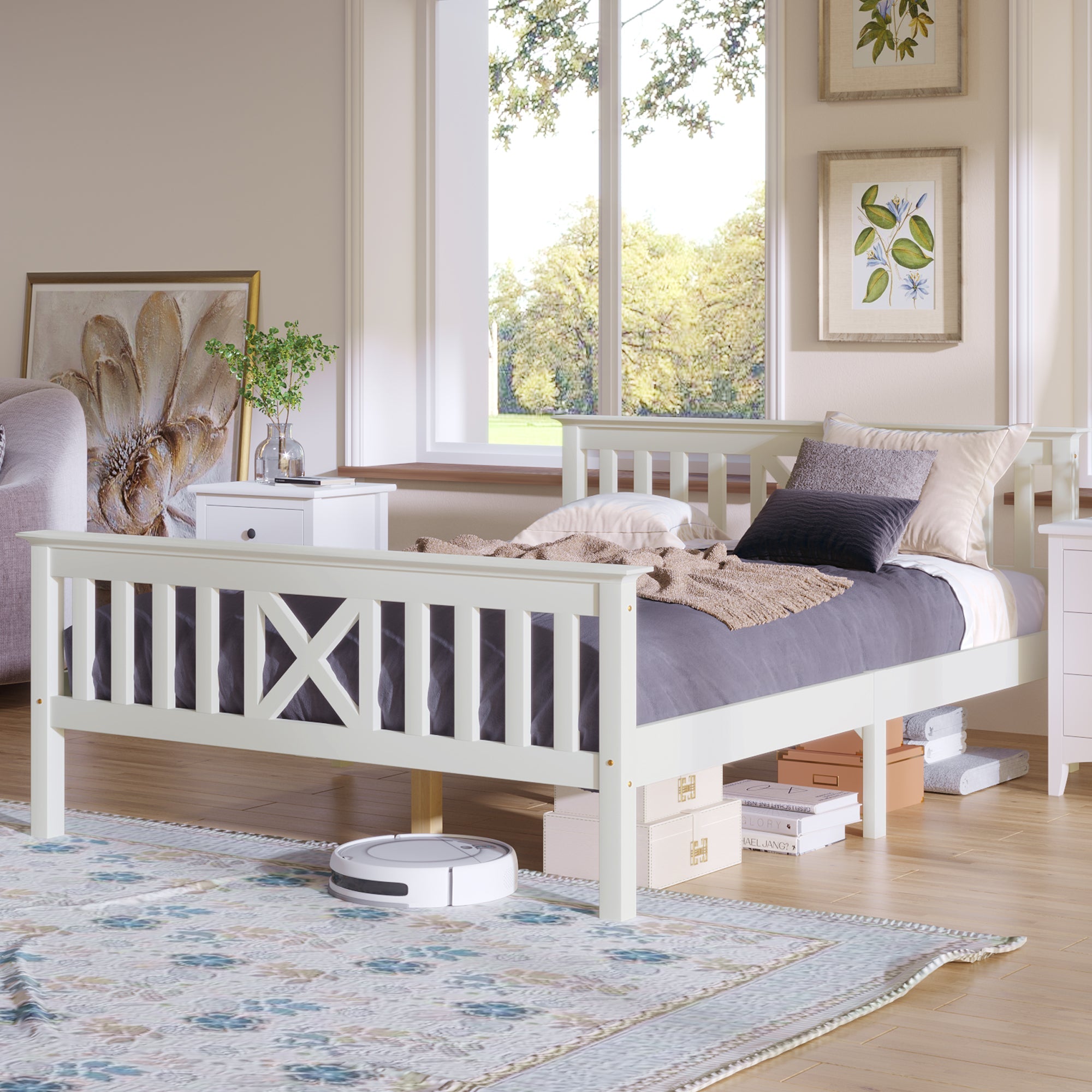Logidon houten bed 140x200 cm wit met X-hoofdbord lattenbodem