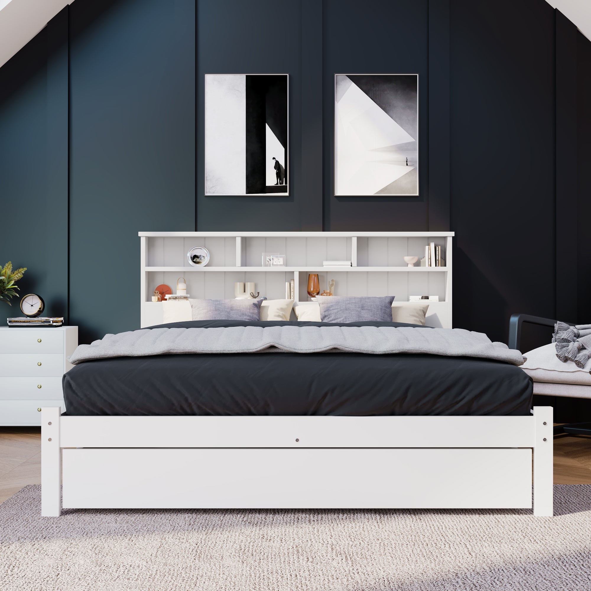 Logidon massief houten tweepersoonsbed 140x200 wit met lades en lattenbodem