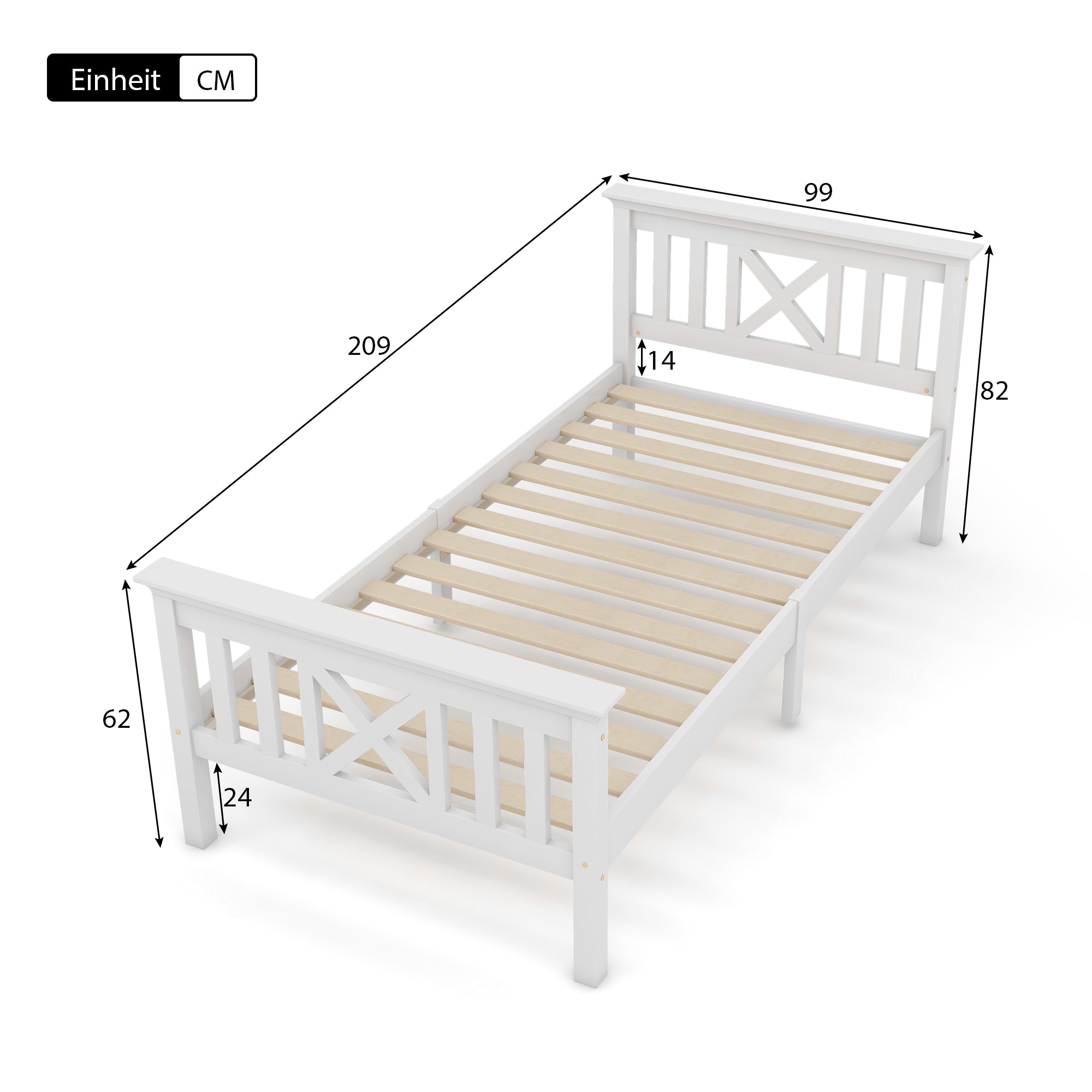 Logidon houten bed 90x200 wit eenpersoonsbed met lattenbodem x hoofdeinde