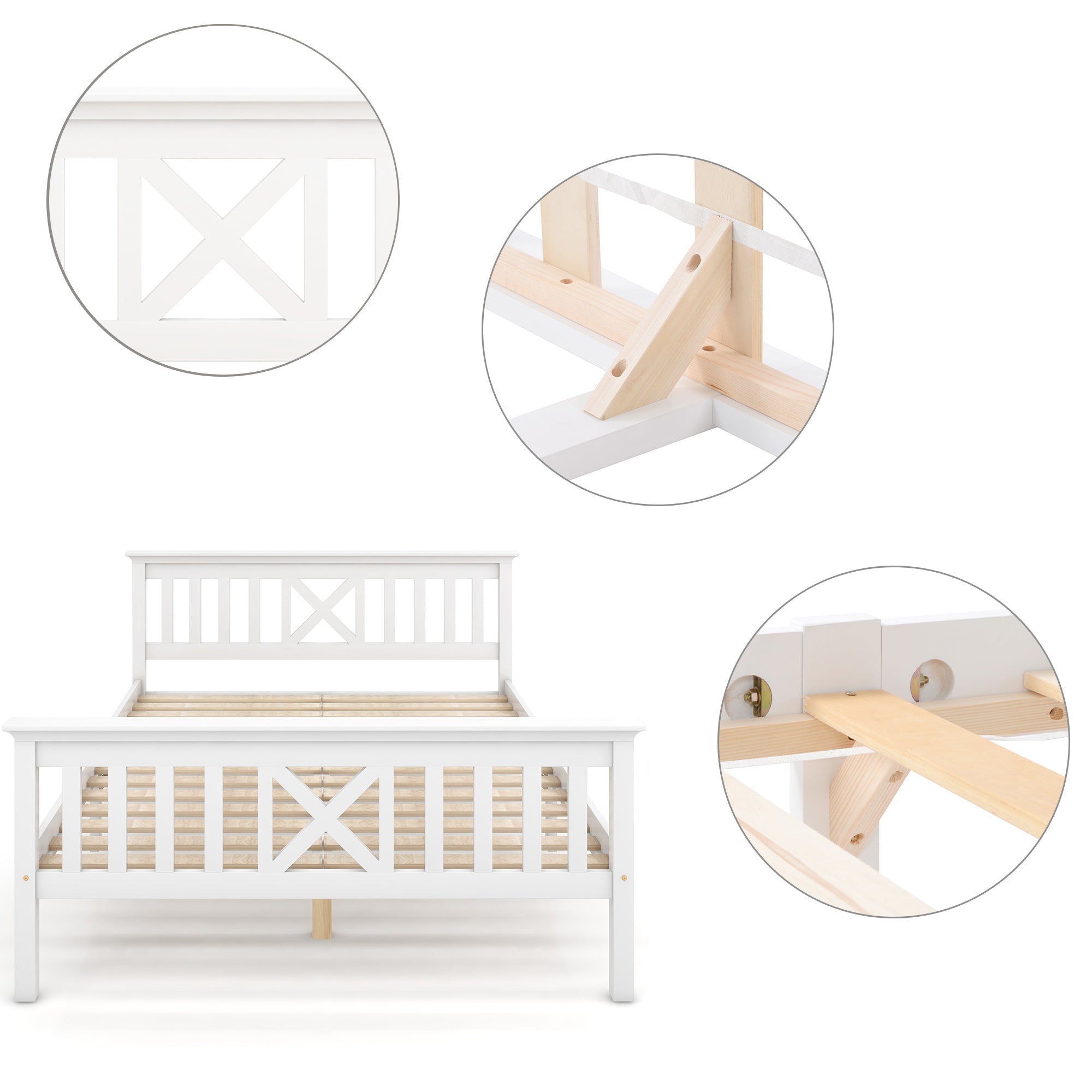 Logidon houten bed 140x200 cm wit met X-hoofdbord lattenbodem