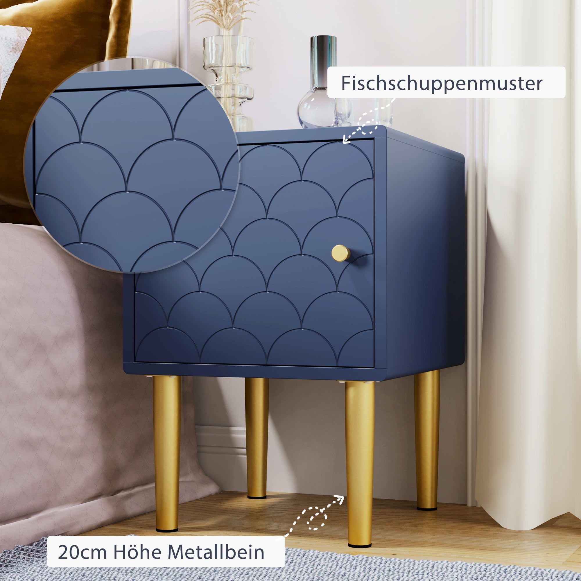Logidon set van 2 nachtkastjes marineblauw H50 B35 D35 cm