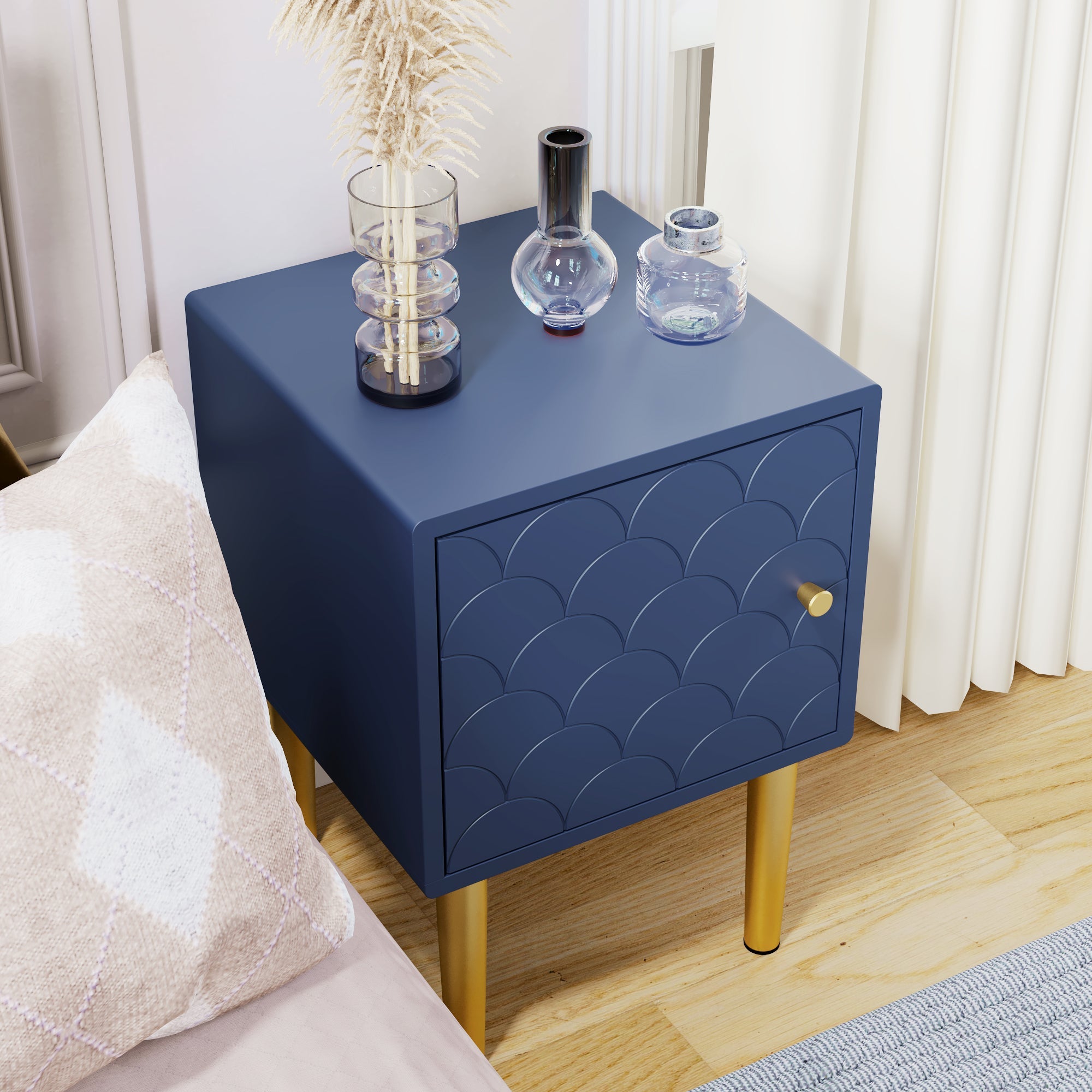 Logidon nachtkastje marineblauw H50 B35 D35 bijzettafel met gouden poten