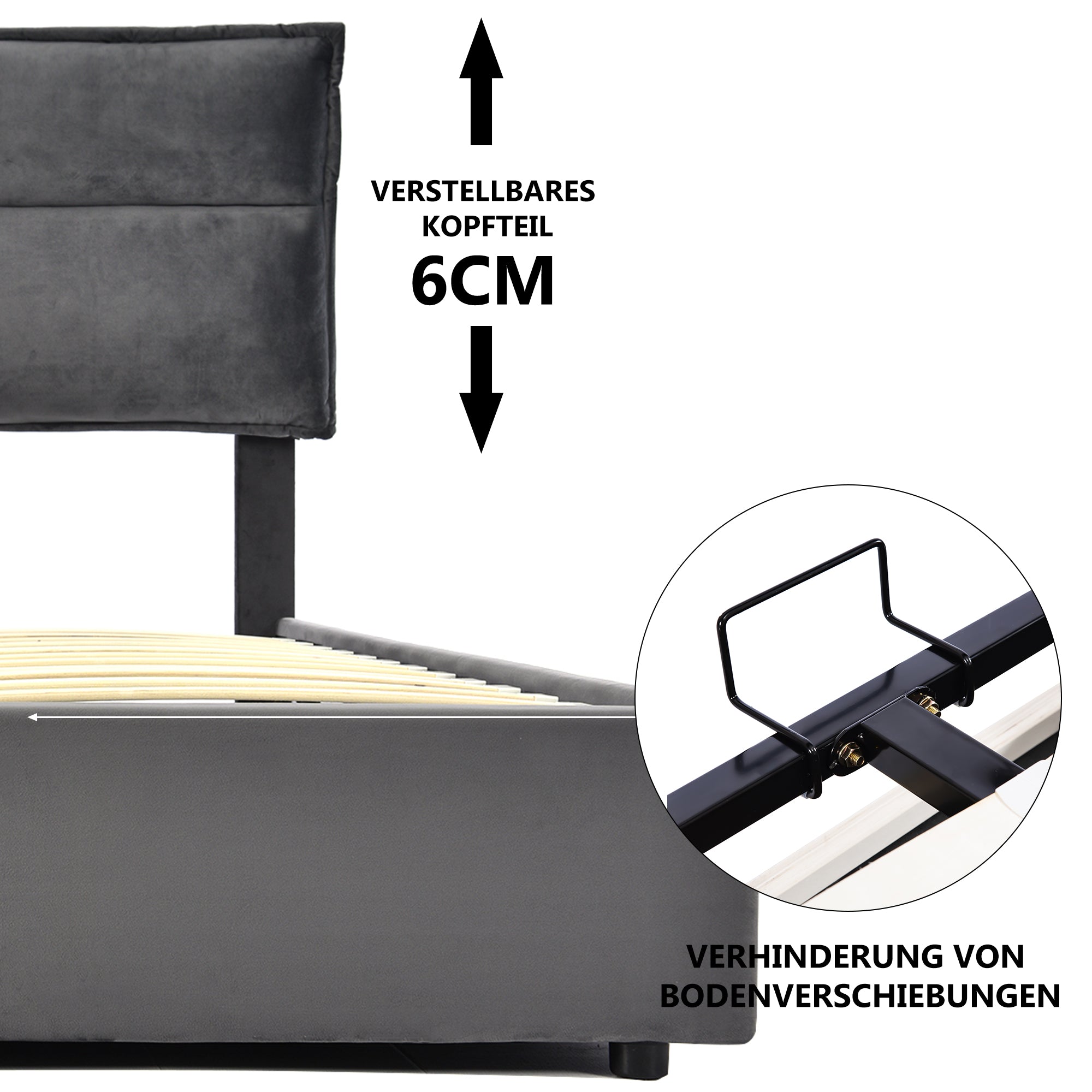 Logidon hydraulisch gestoffeerd bed 140x200cm grijs verstelbaar hoofdeinde