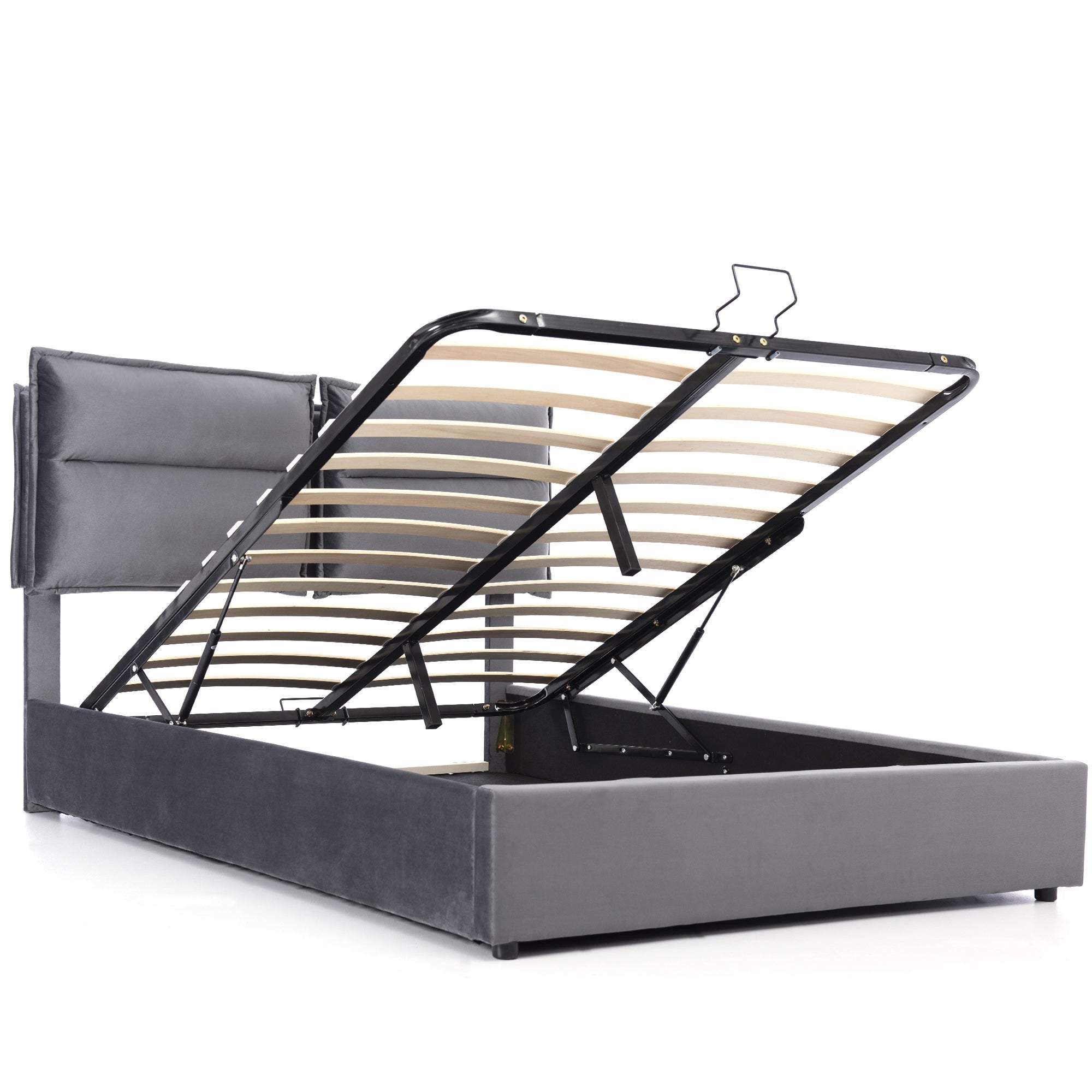 Logidon hydraulisch stoffen bed 140x200 grijs fluweel met opbergruimte