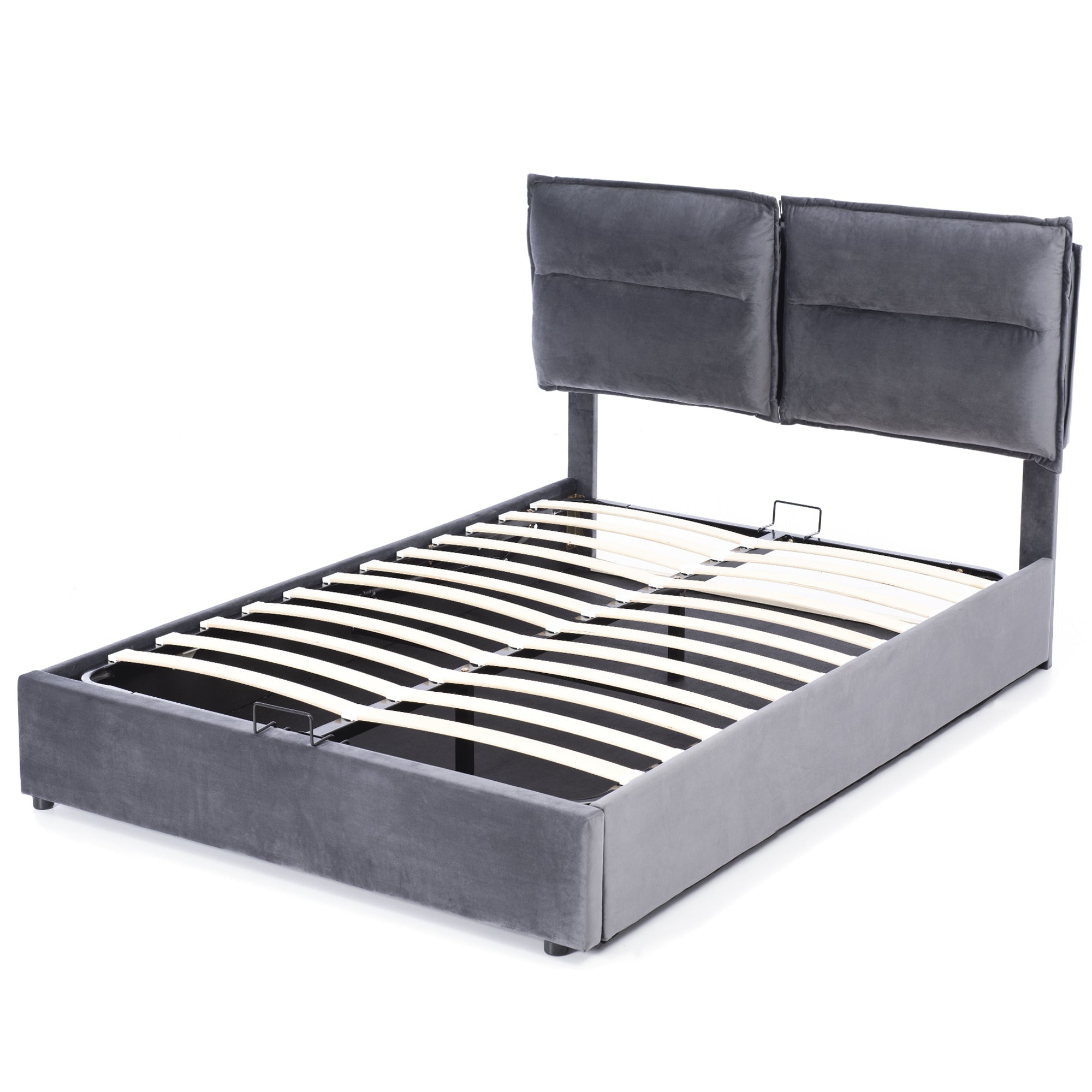 Logidon hydraulisch stoffen bed 140x200 grijs fluweel met opbergruimte