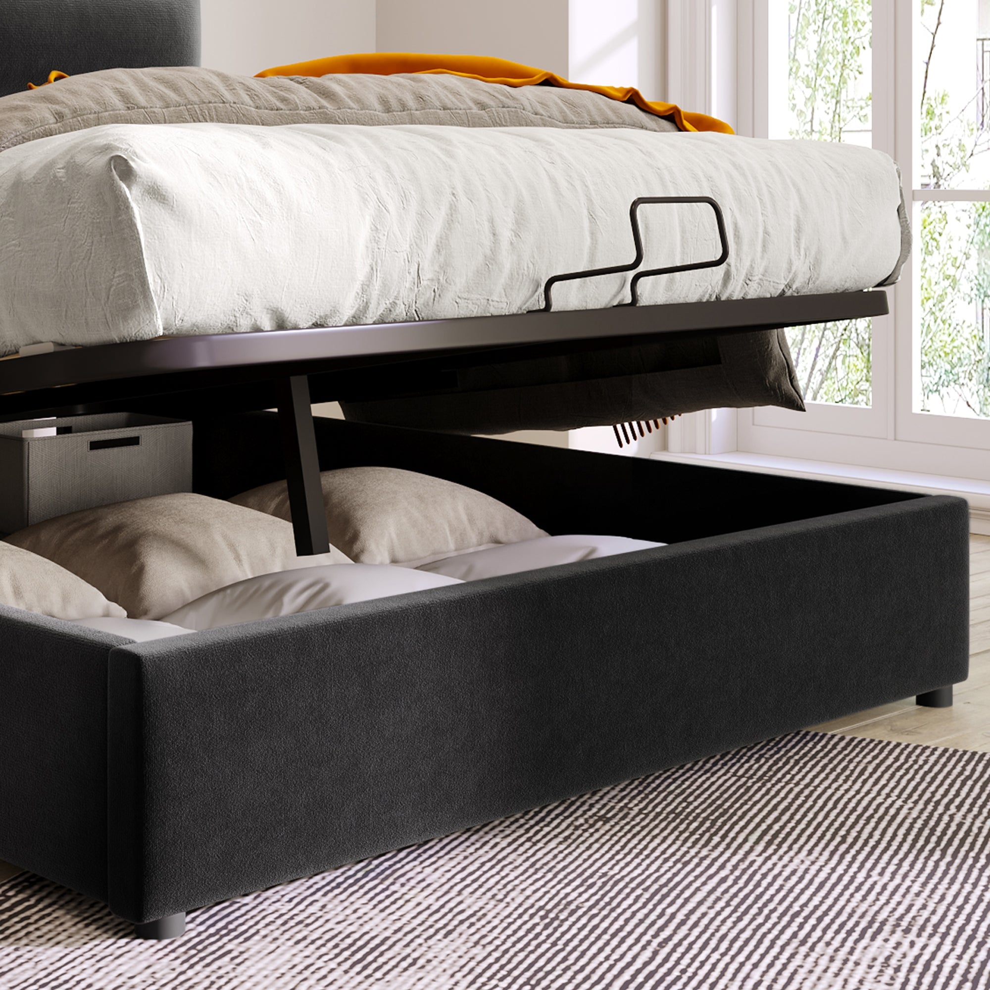 Logidon Hydraulic Upholstered Bed 140x200 Black Headboard Adjustment