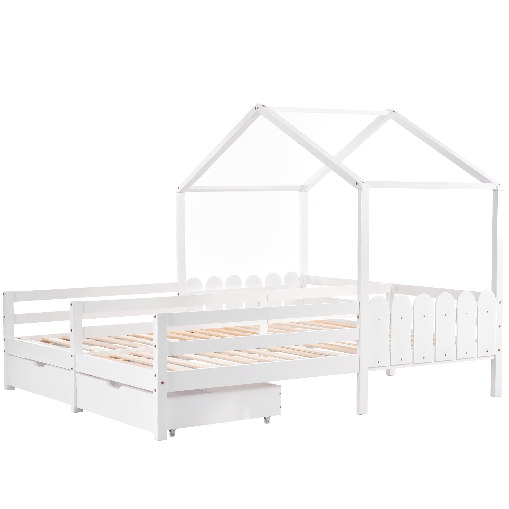 Logidon huisbed tweepersoonsbed 90x200 wit met 2 lades