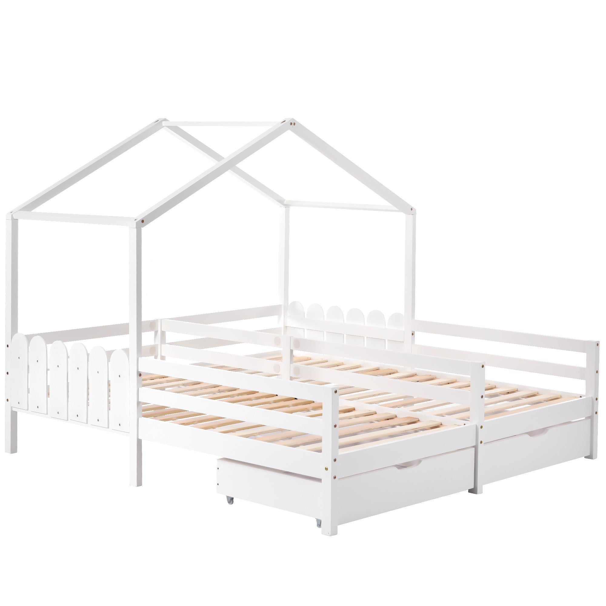 Logidon huisbed tweepersoonsbed 90x200 wit met 2 lades