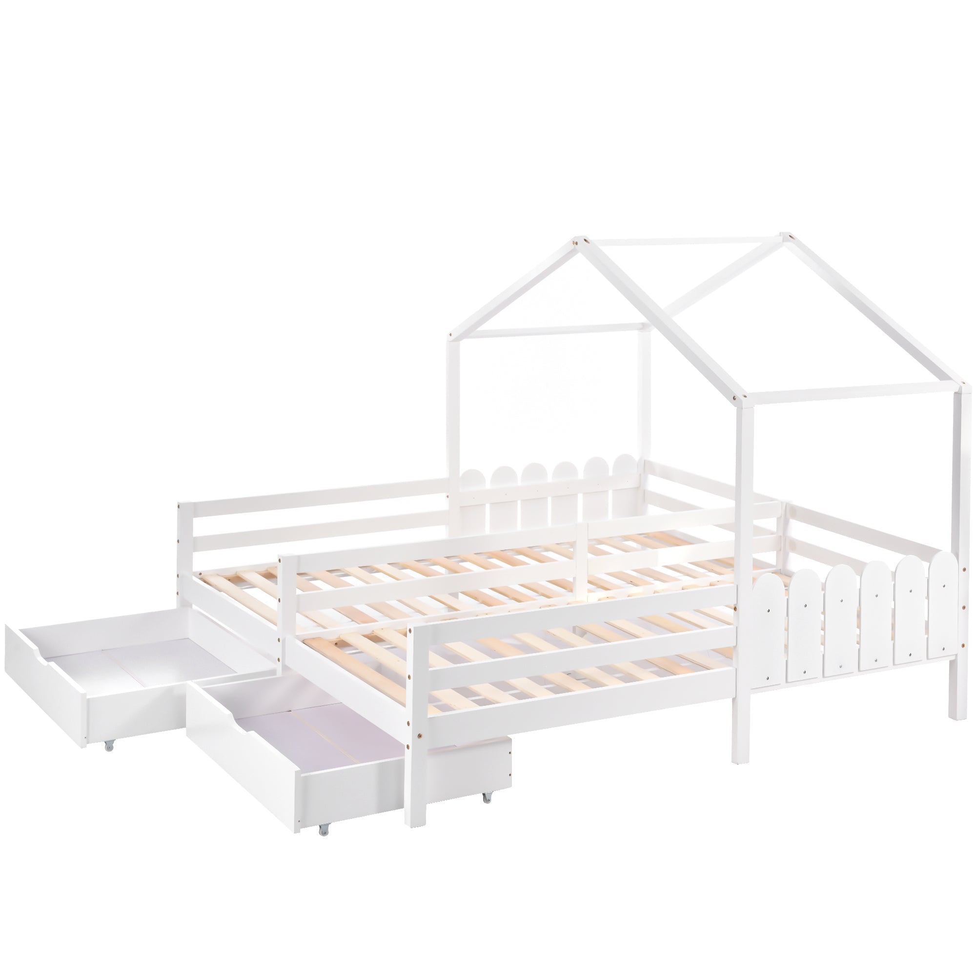 Logidon huisbed tweepersoonsbed 90x200 wit met 2 lades