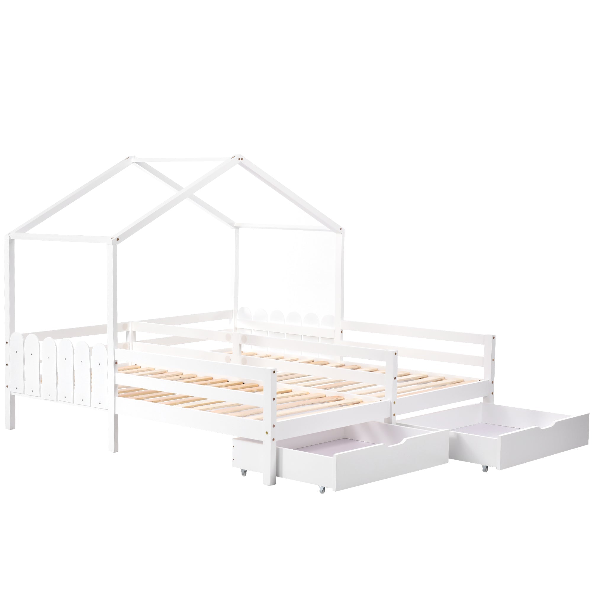 Logidon huisbed tweepersoonsbed 90x200 wit met 2 lades