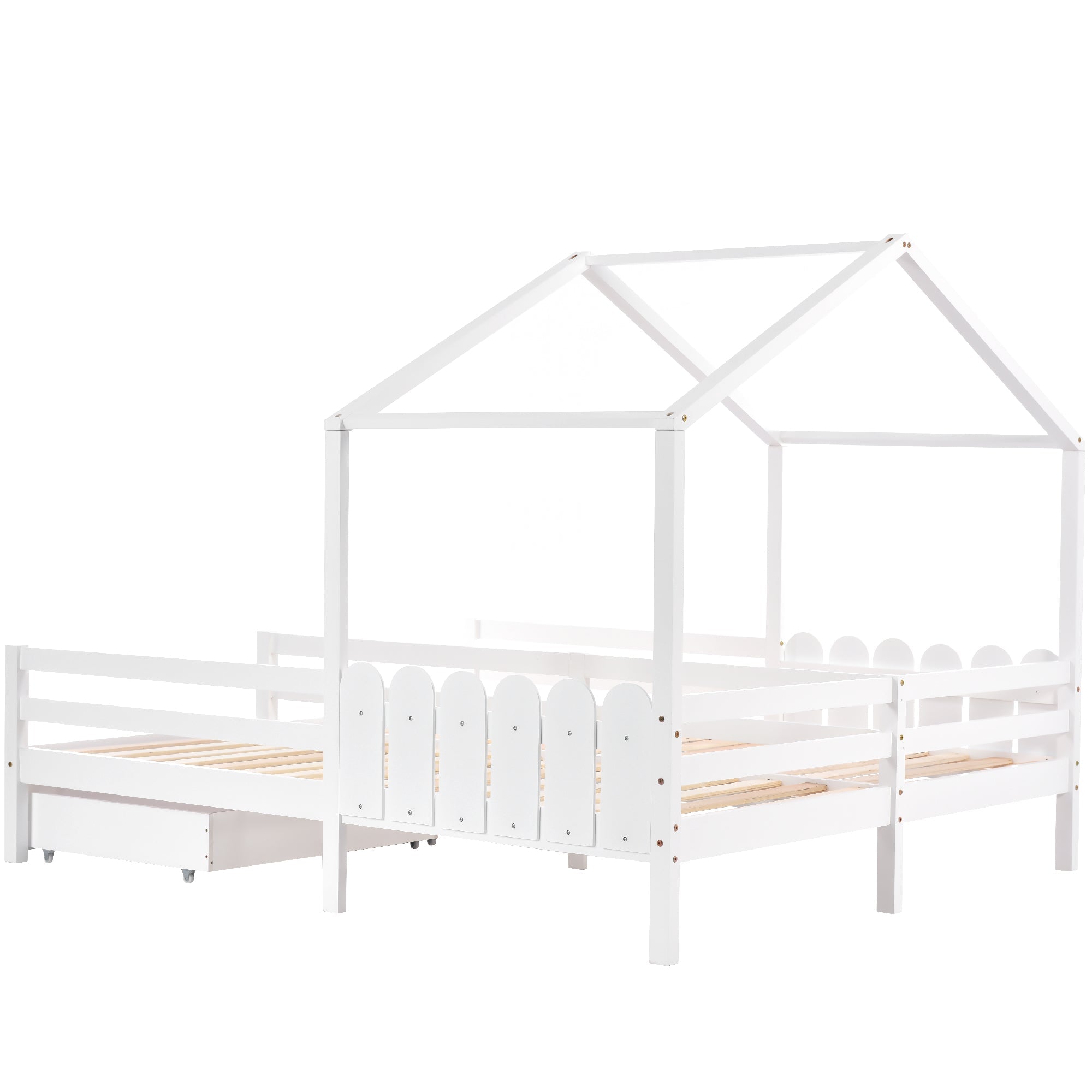 Logidon huisbed tweepersoonsbed 90x200 wit met 2 lades