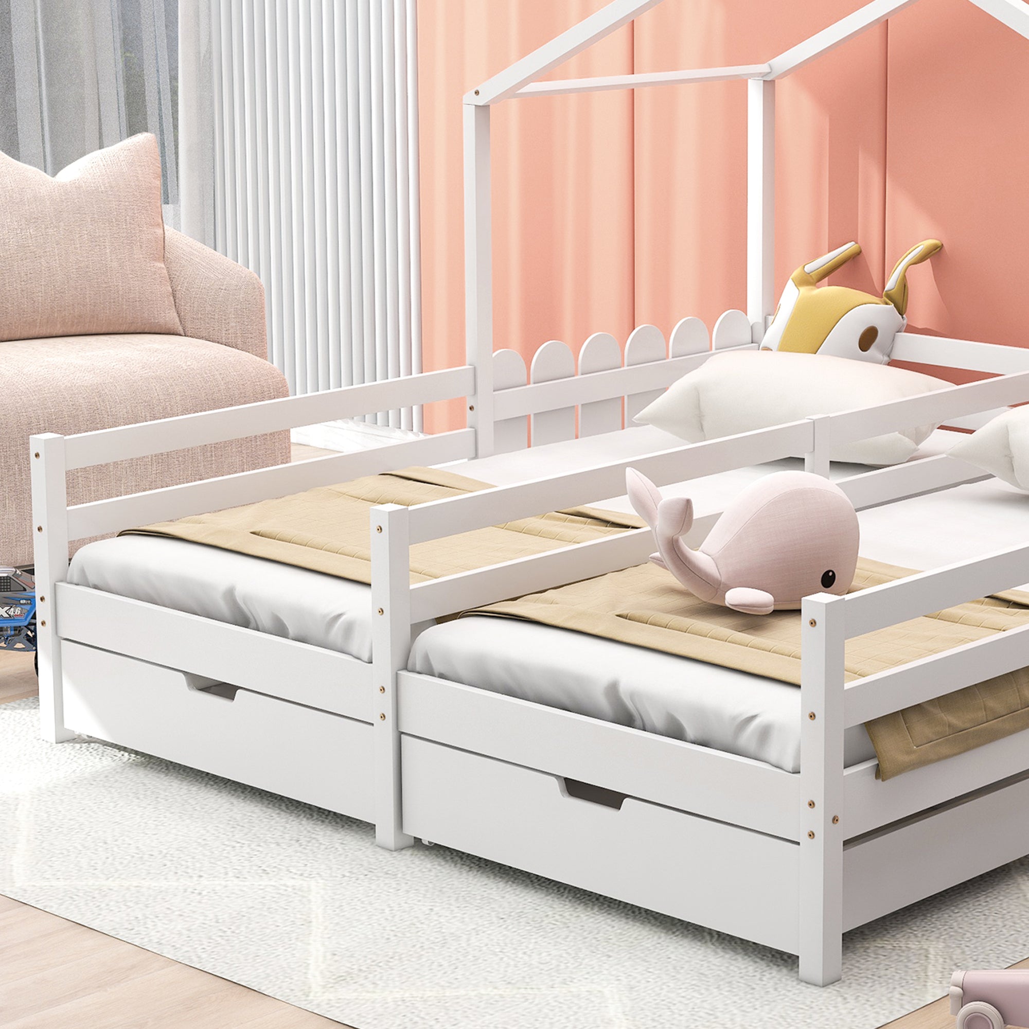 Logidon huisbed tweepersoonsbed 90x200 wit met 2 lades
