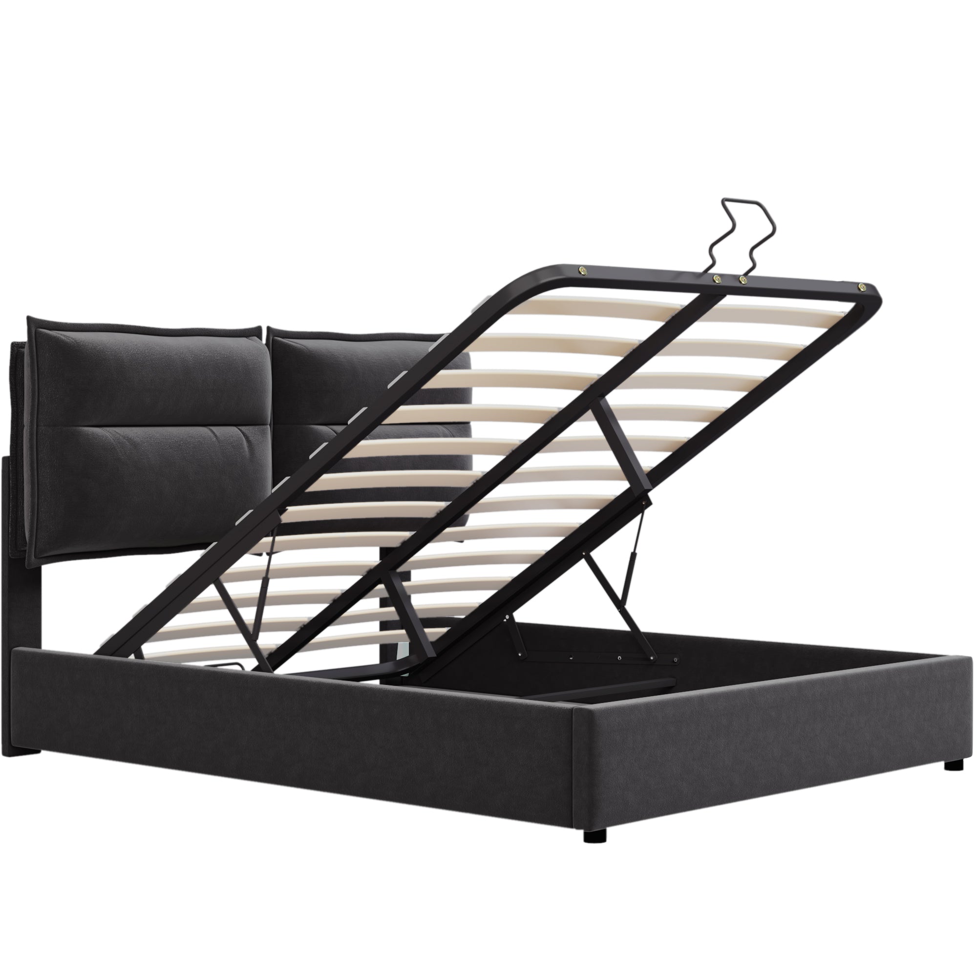 Logidon Hydraulic Upholstered Bed 140x200 Black Headboard Adjustment