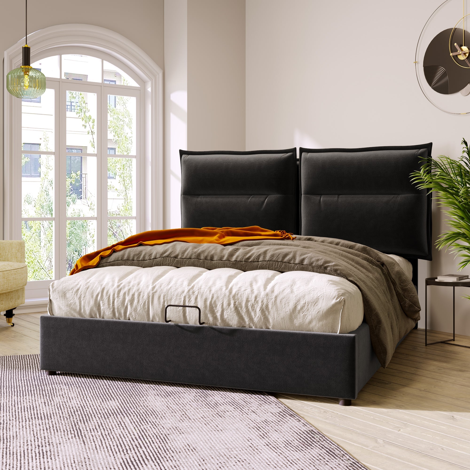 Logidon Hydraulic Upholstered Bed 140x200 Black Headboard Adjustment
