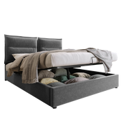 Logidon hydraulisch stoffen bed 140x200 grijs fluweel met opbergruimte