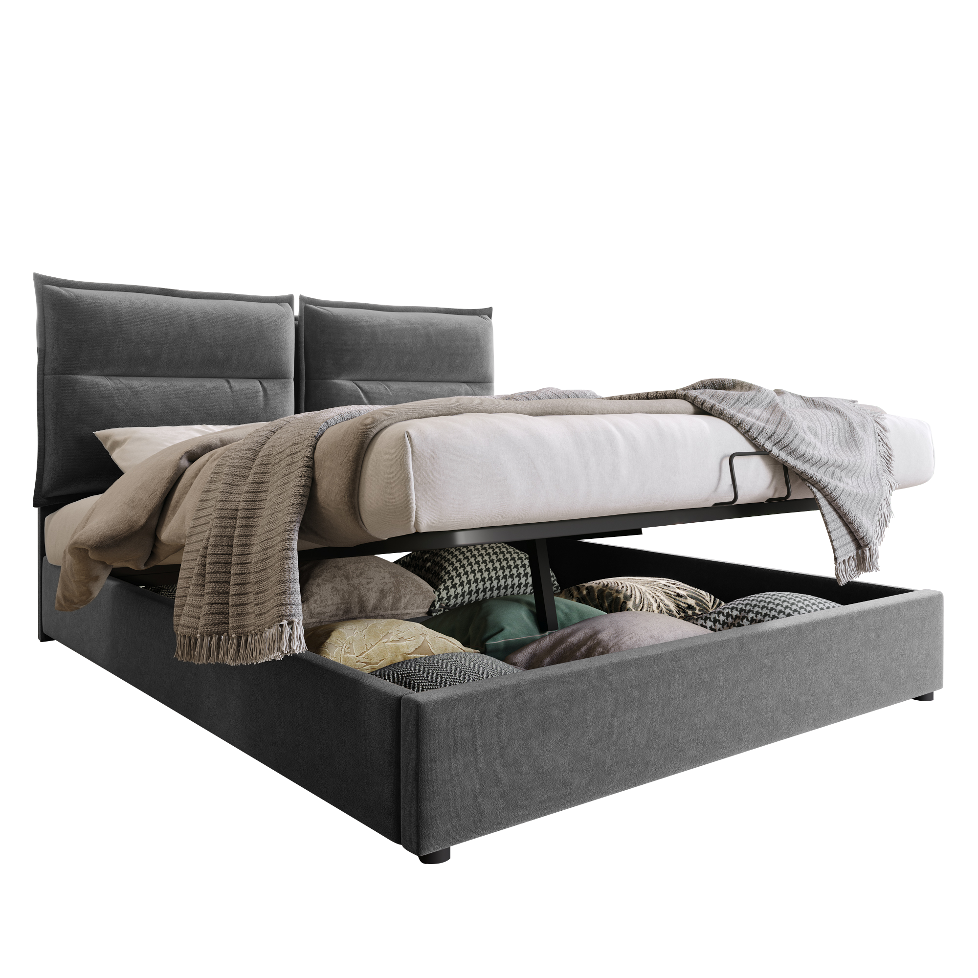 Logidon hydraulisch gestoffeerd bed 140x200cm grijs verstelbaar hoofdeinde