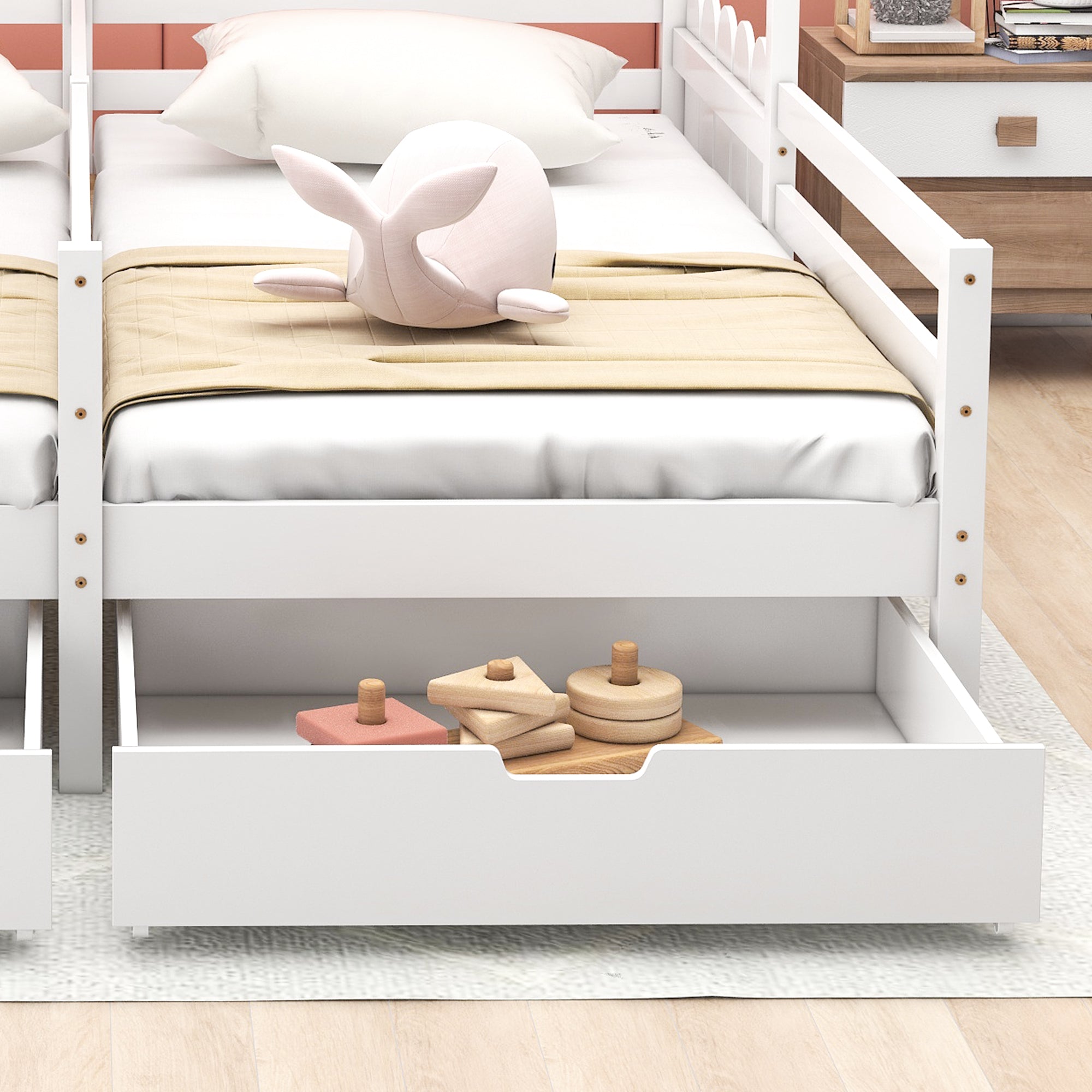 Logidon huisbed tweepersoonsbed 90x200 wit met 2 lades
