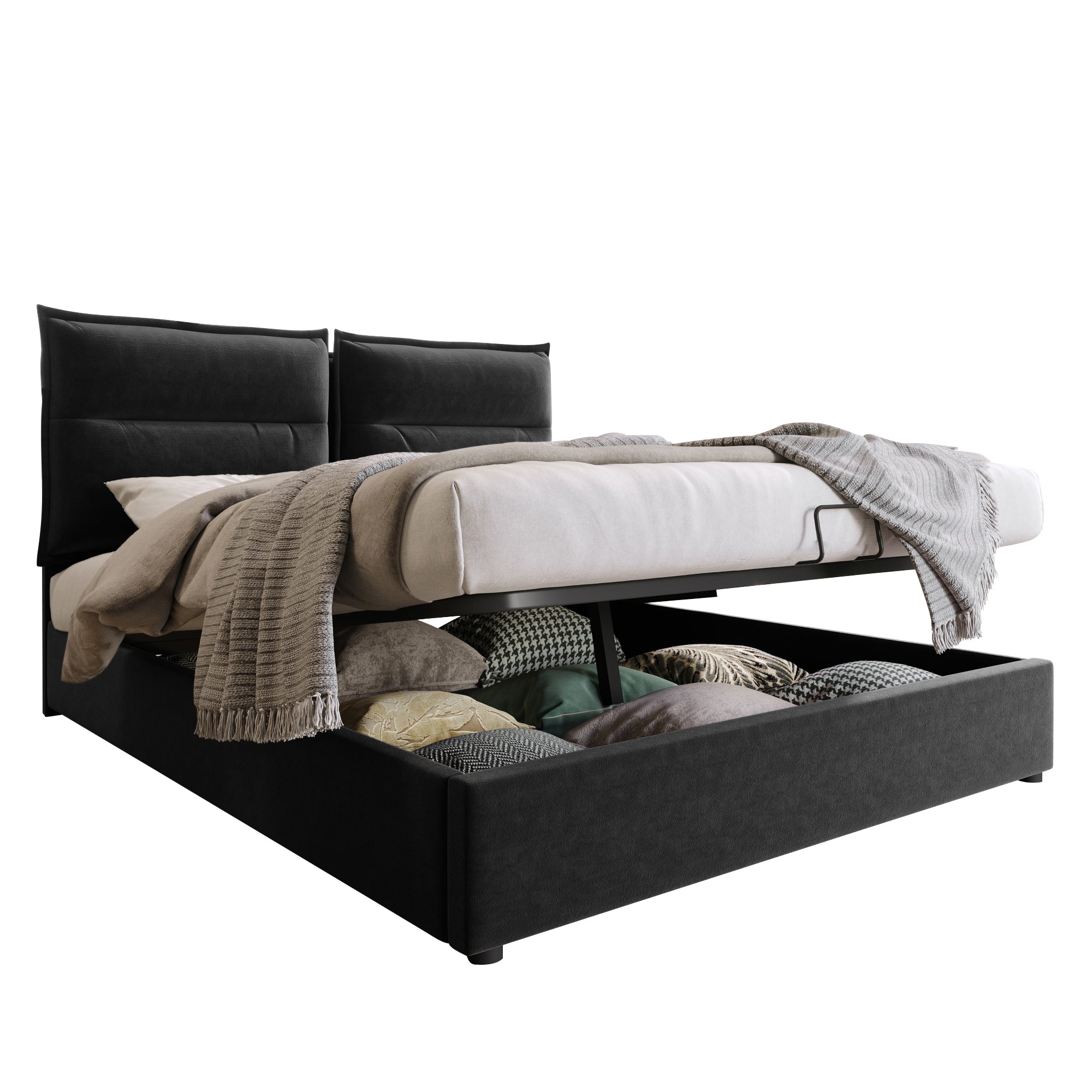Logidon hydraulisch gestoffeerd bed 140x200 zwart hoofdbordverstelling