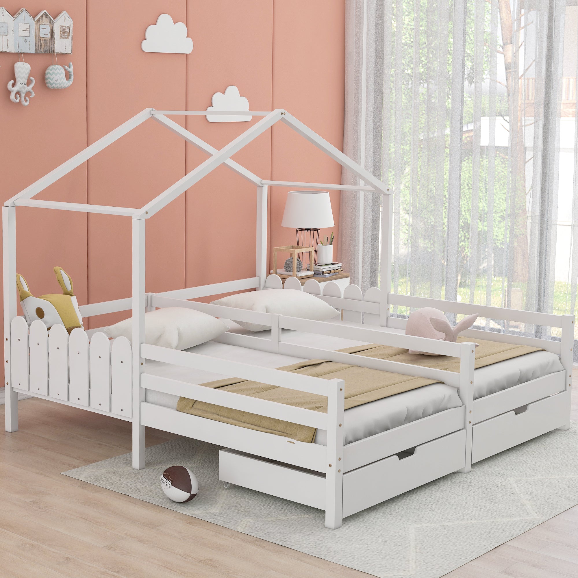 Logidon huisbed tweepersoonsbed 90x200 wit met 2 lades