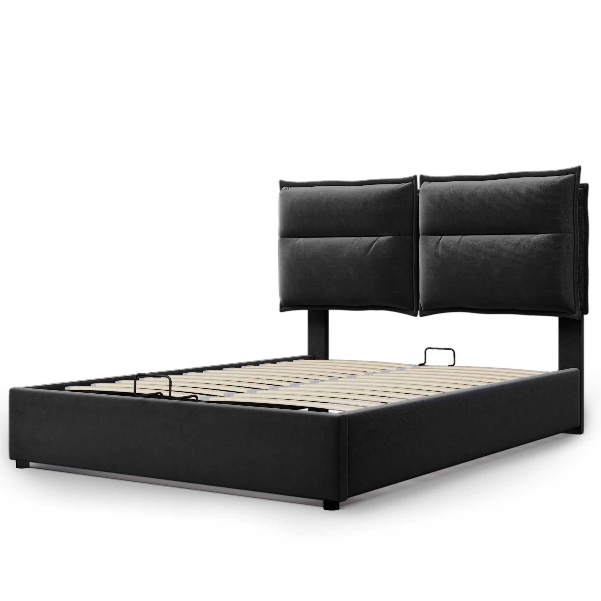 Logidon Hydraulic Upholstered Bed 140x200 Black Headboard Adjustment