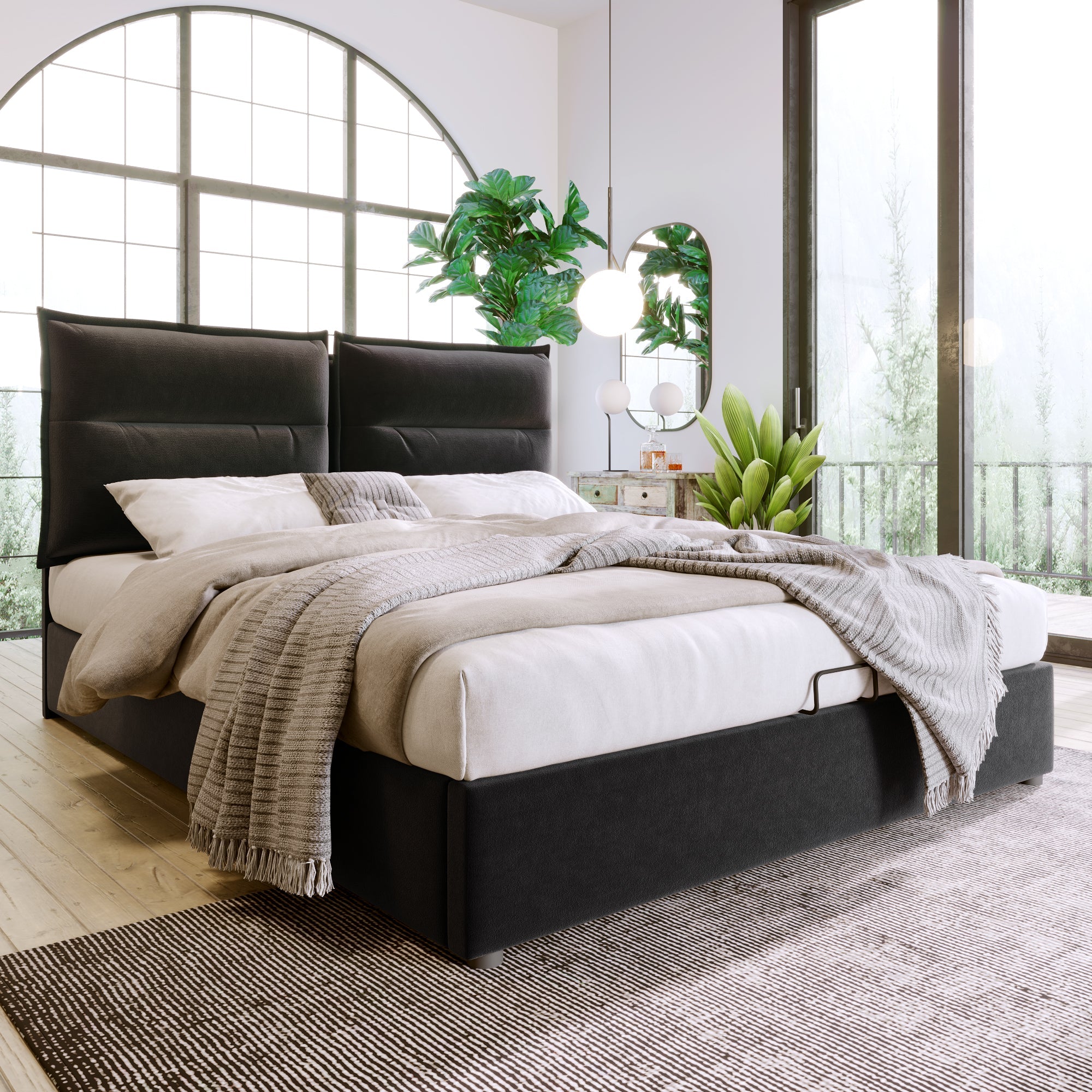 Logidon Hydraulic Upholstered Bed 140x200 Black Headboard Adjustment