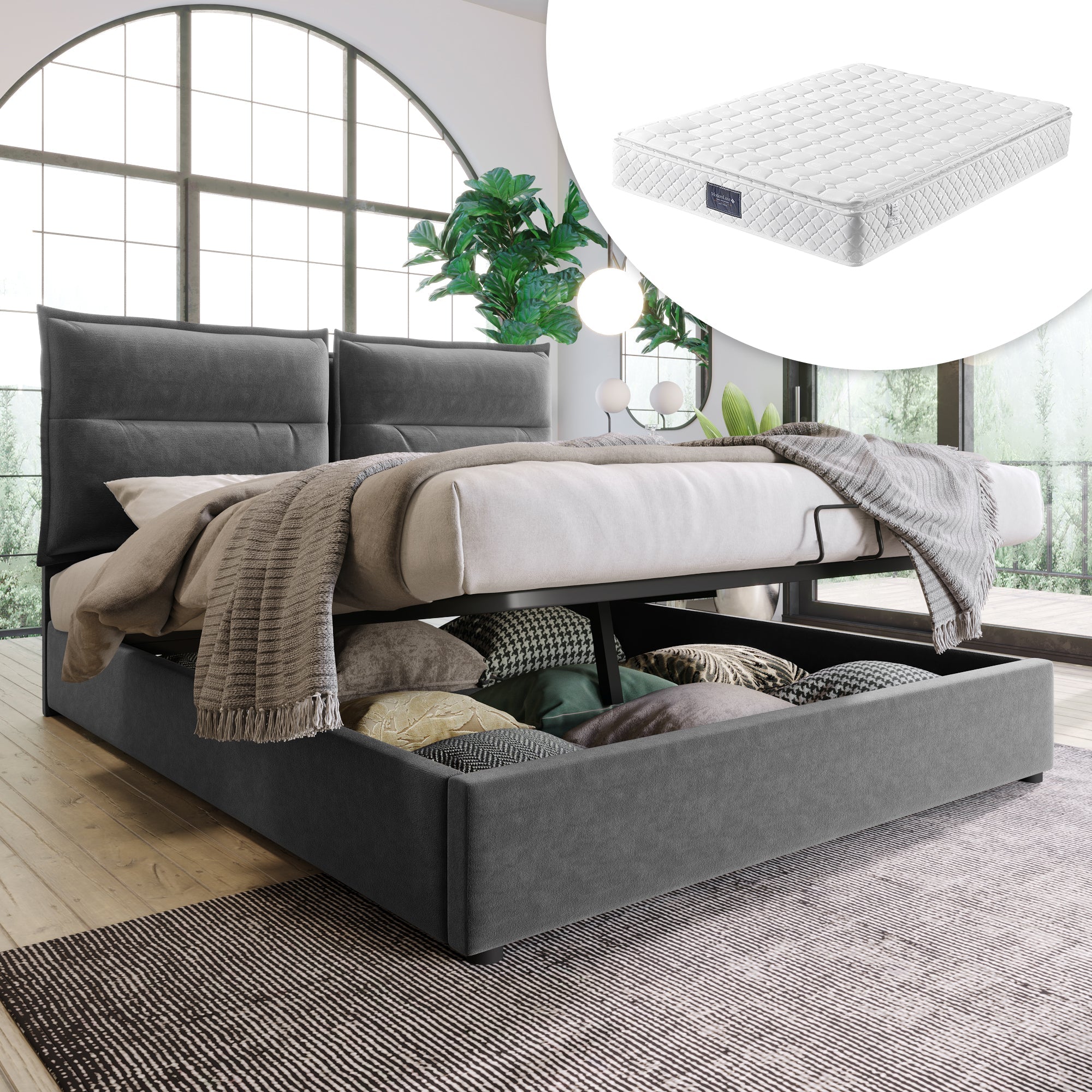 Logidon hydraulisch gestoffeerd bed 140x200cm grijs verstelbaar hoofdeinde