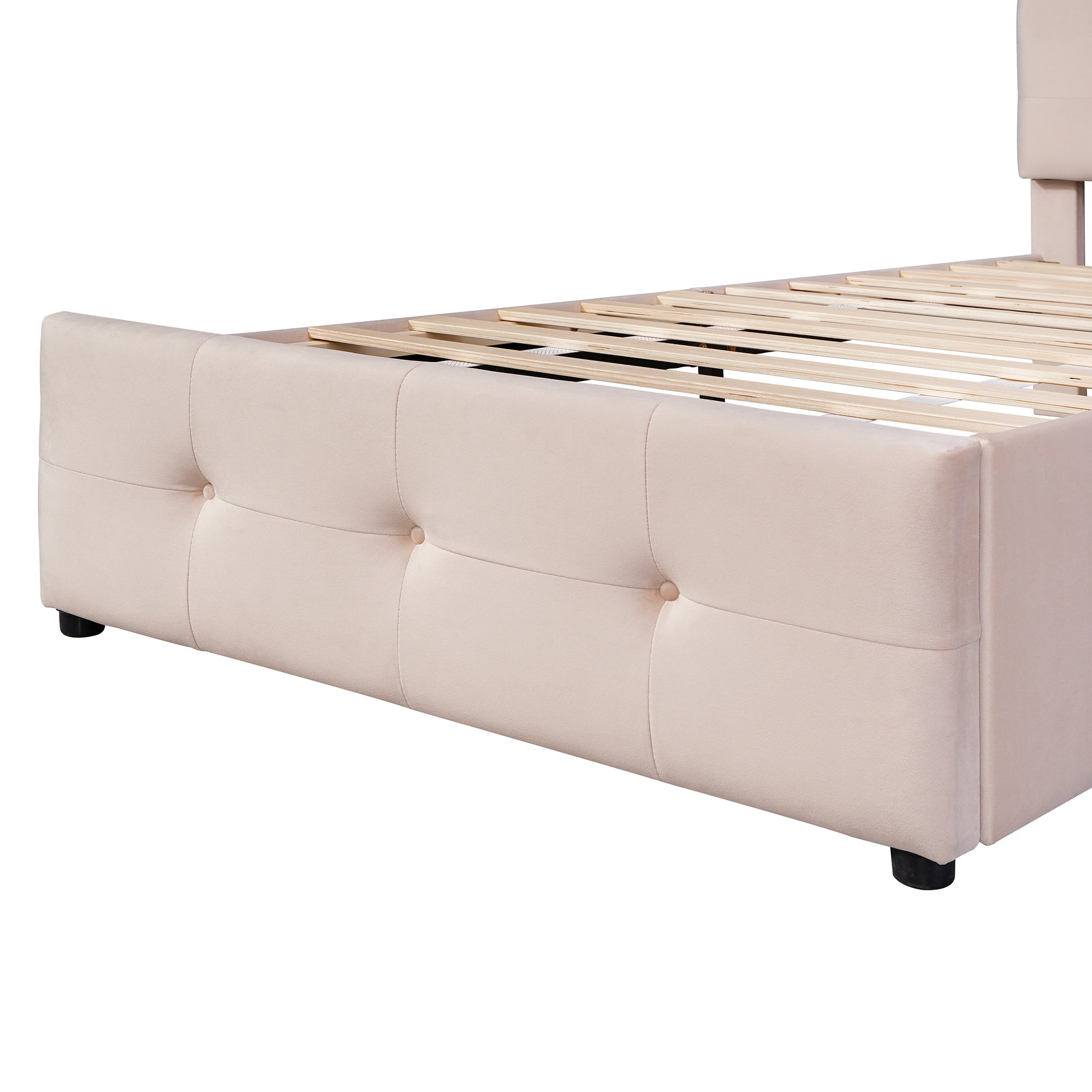 Logidon gestoffeerd bed 90x200 beige met lattenbodem en twee lades
