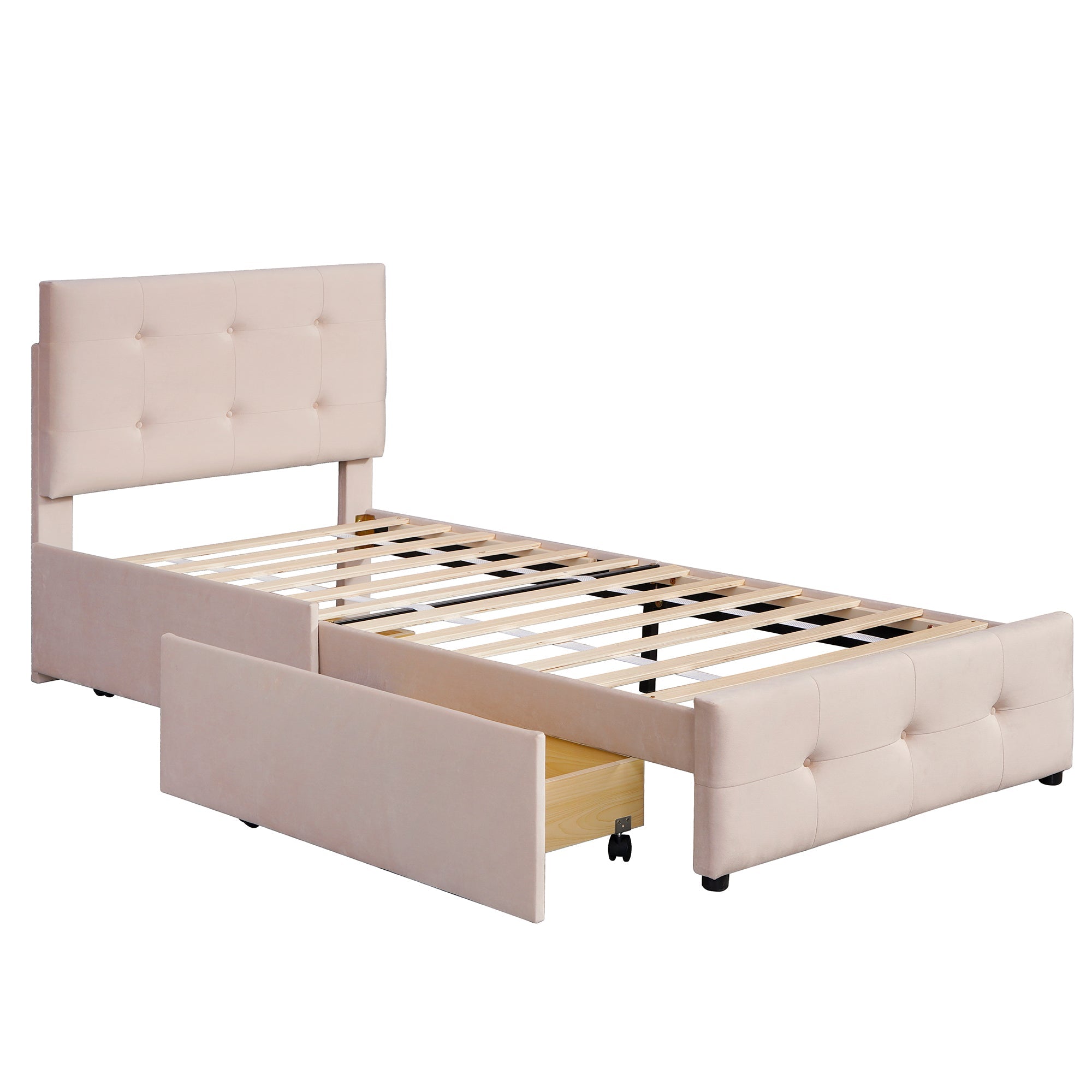 Logidon gestoffeerd bed 90x200 beige met lattenbodem en twee lades