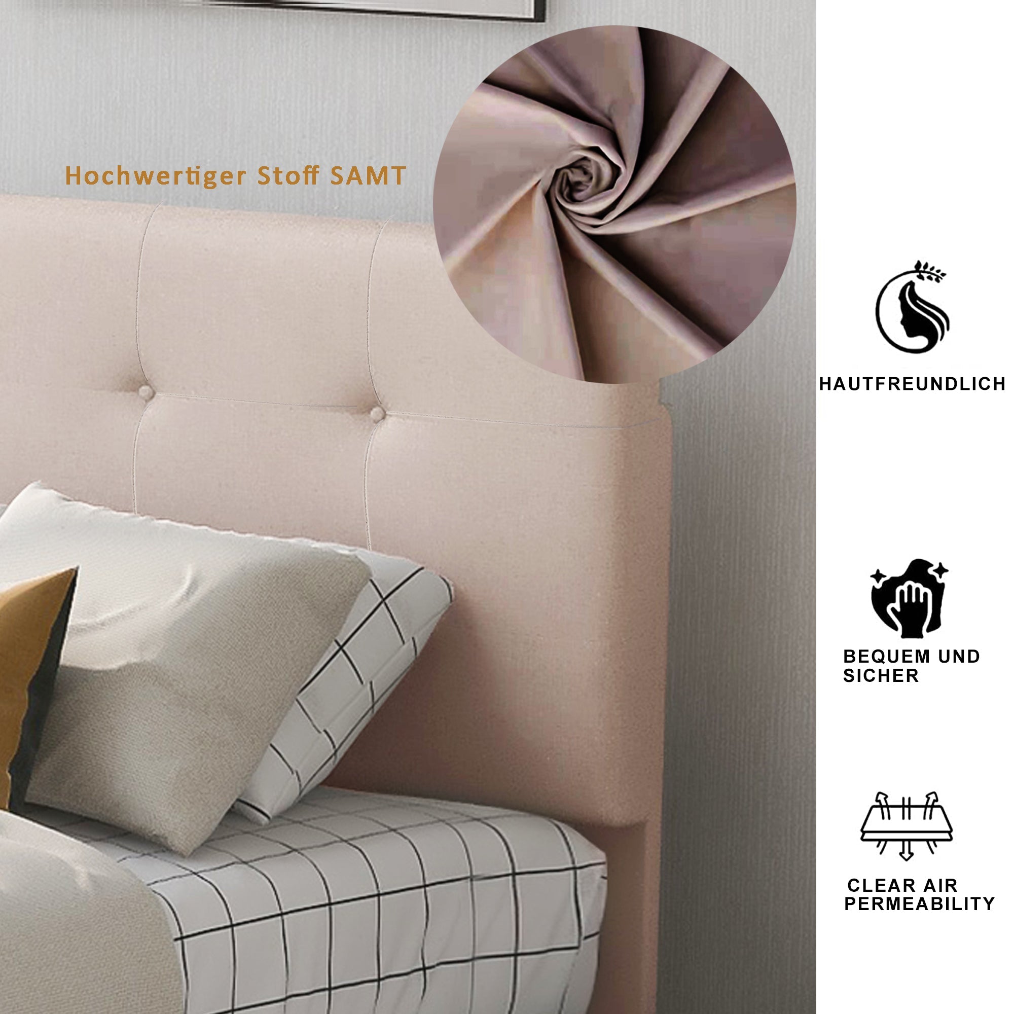 Logidon gestoffeerd bed 90x200 beige met lattenbodem en twee lades
