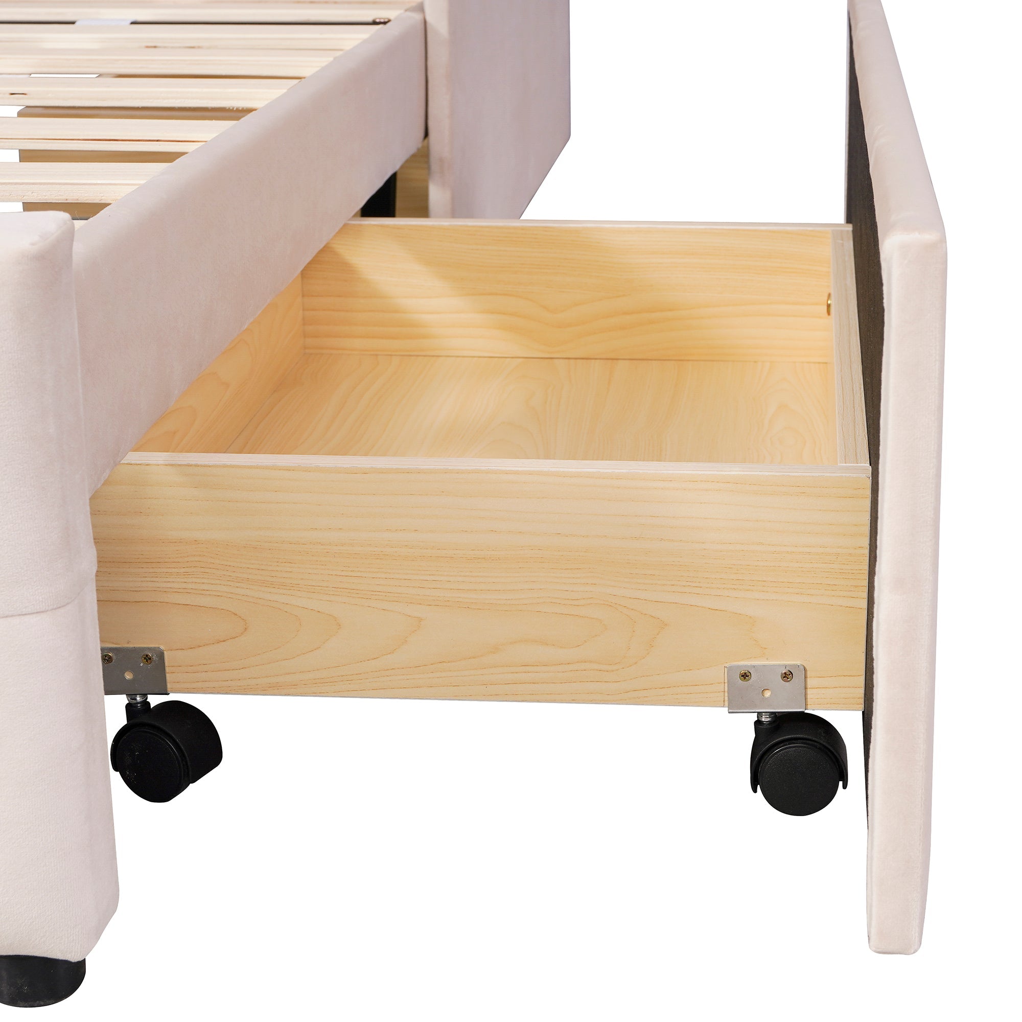 Logidon gestoffeerd bed 90x200 beige met lattenbodem en twee lades
