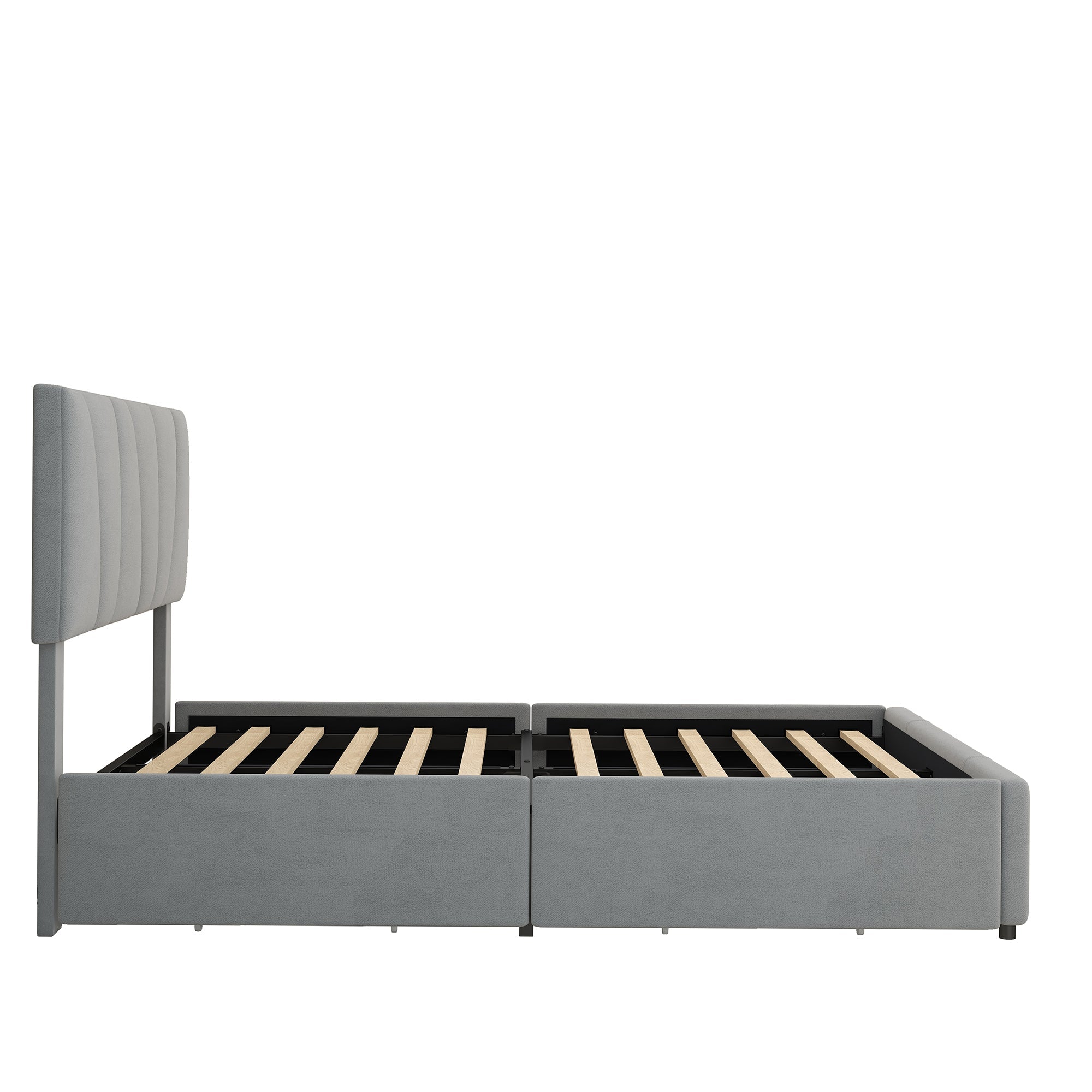 Logidon gestoffeerd bed grijs 140x200 met 4 lades verstelbaar hoofdeinde