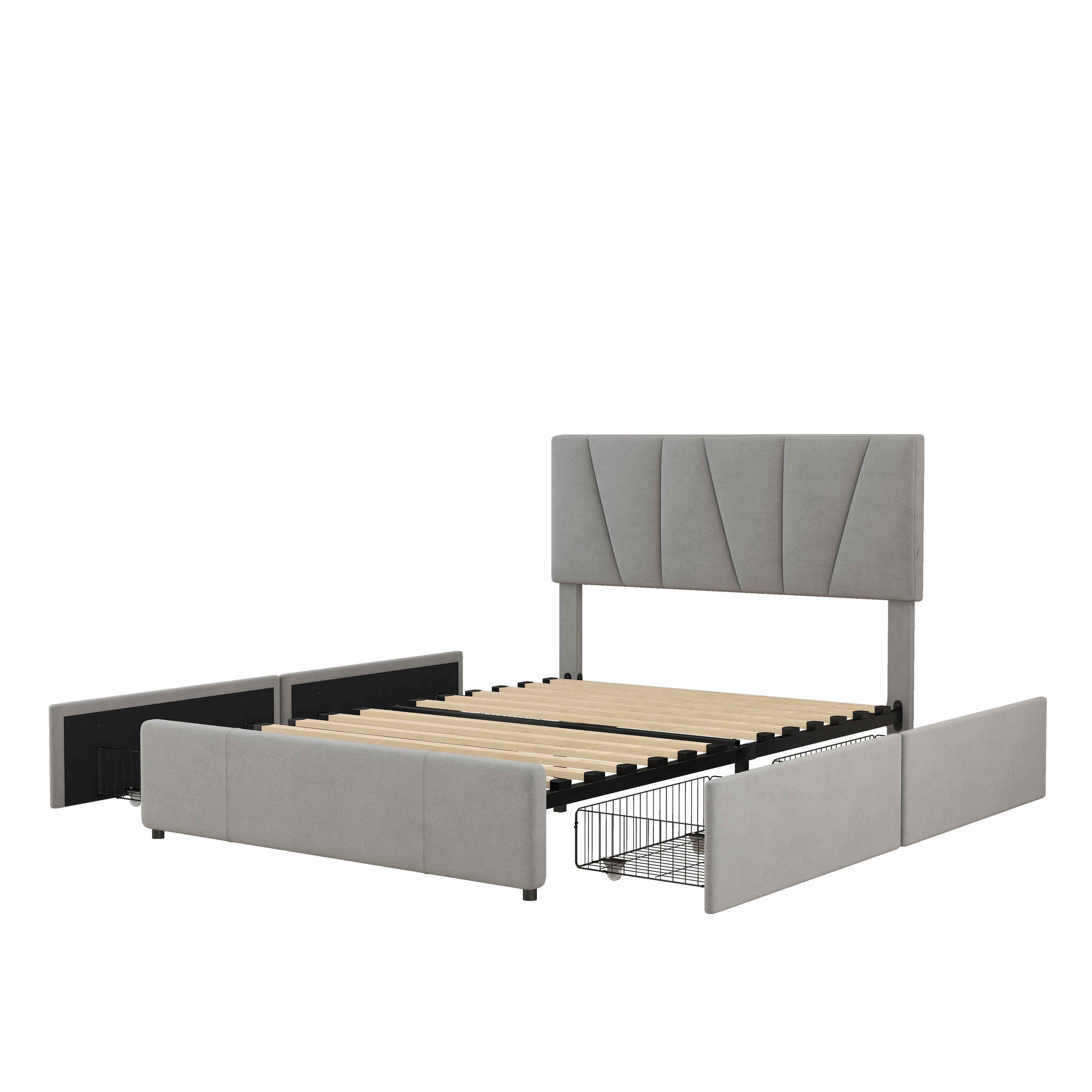 Logidon gestoffeerd bed grijs 140x200 met 4 lades verstelbaar hoofdeinde
