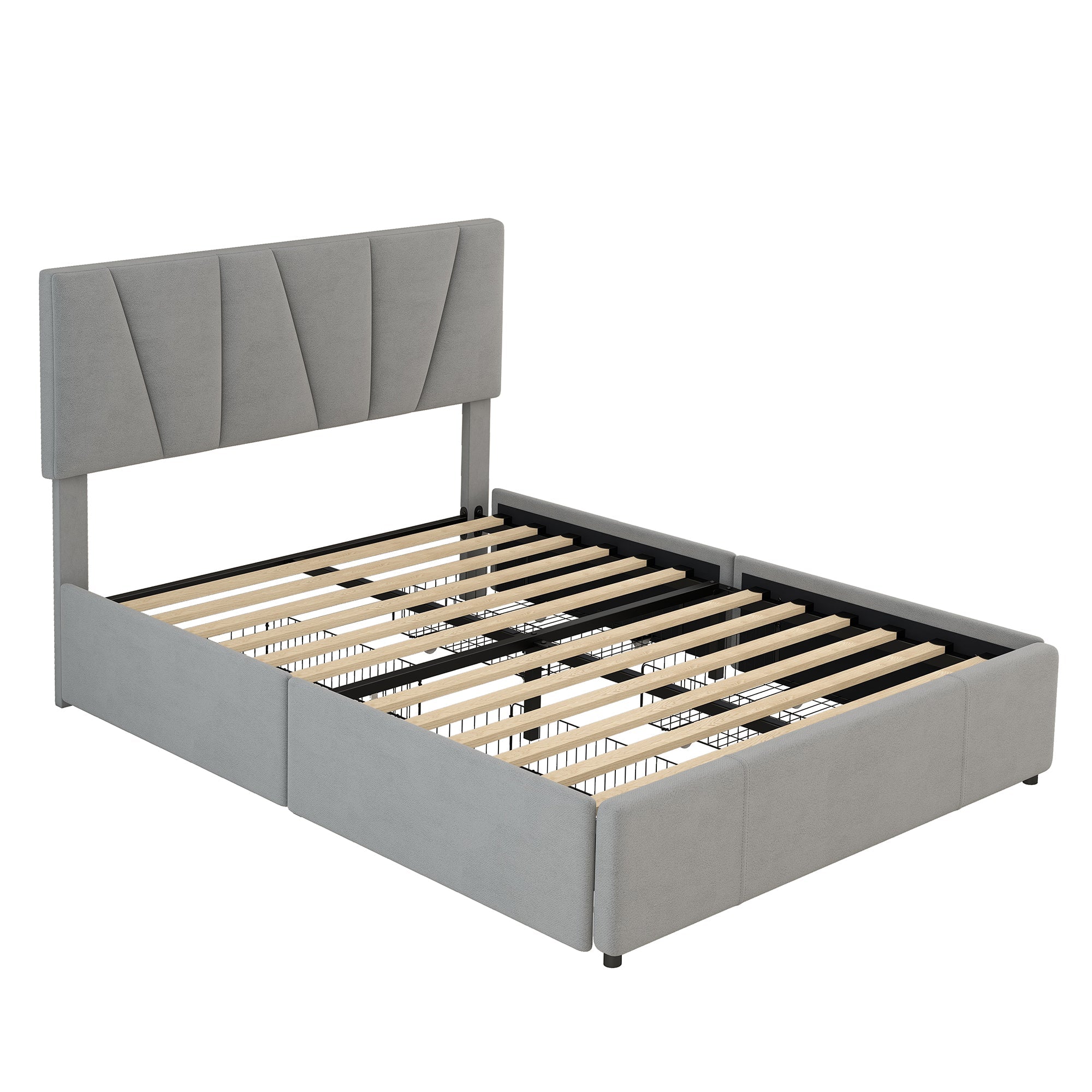 Logidon gestoffeerd bed grijs 140x200 met 4 lades verstelbaar hoofdeinde