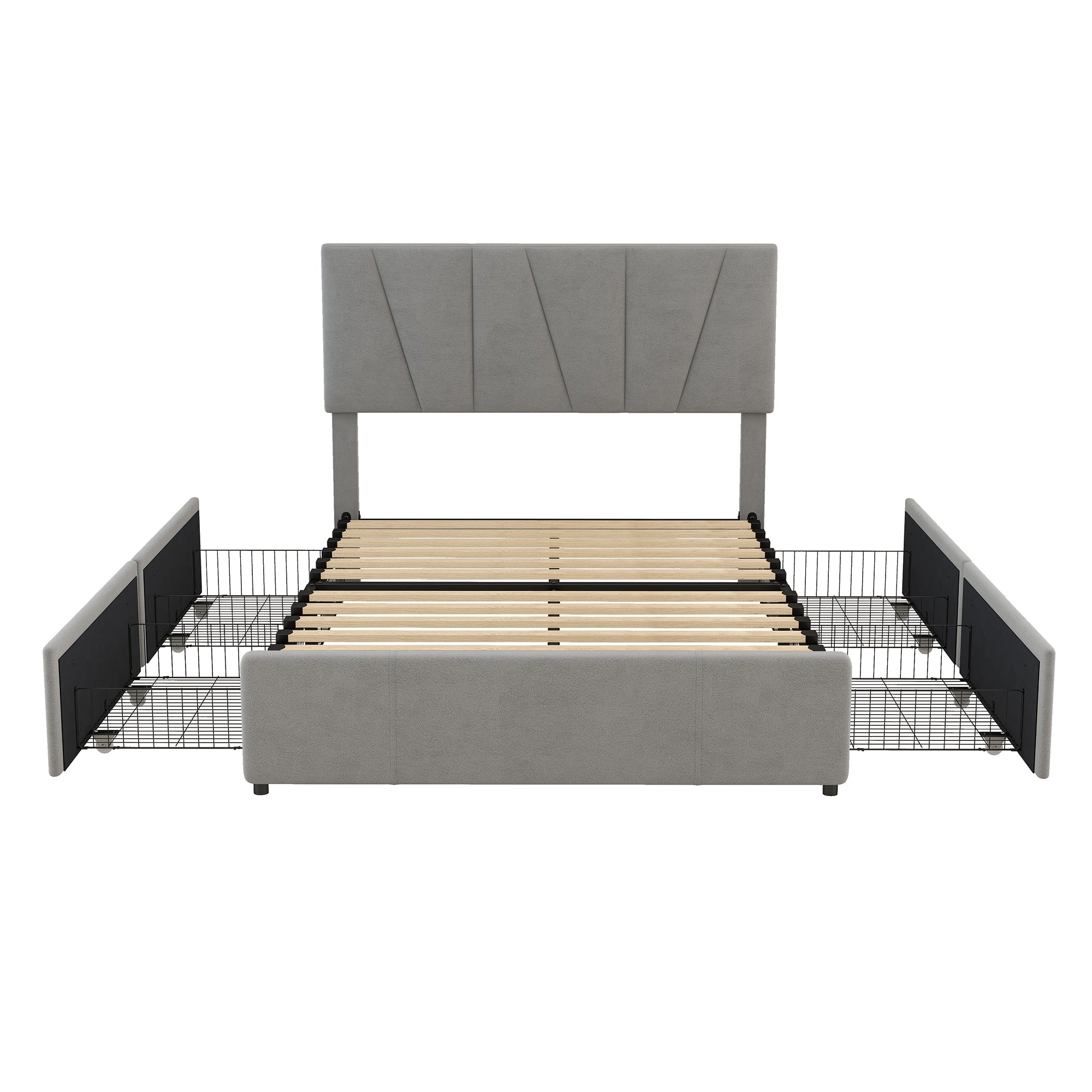Logidon gestoffeerd bed grijs 140x200 met 4 lades verstelbaar hoofdeinde