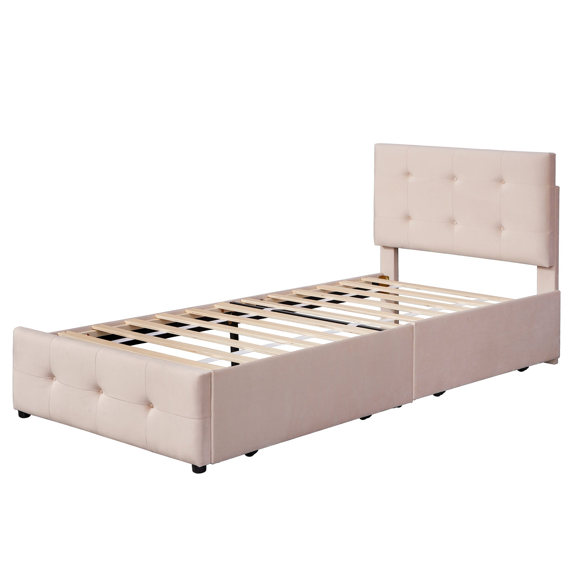 Logidon gestoffeerd bed 90x200 beige met lattenbodem en twee lades