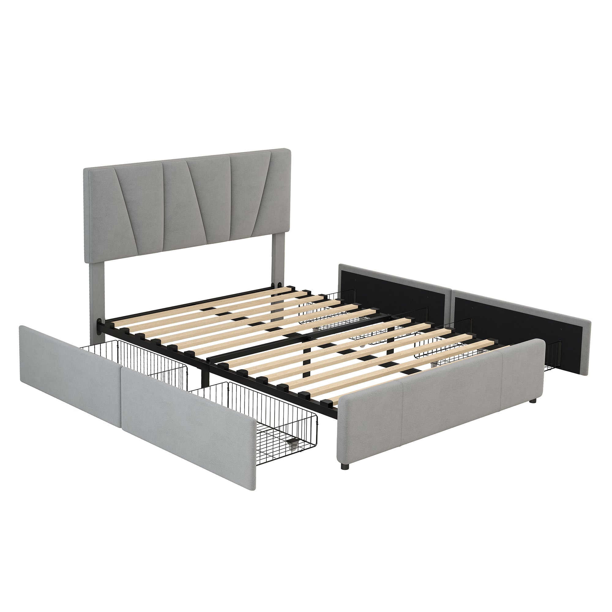 Logidon gestoffeerd bed grijs 140x200 met 4 lades verstelbaar hoofdeinde