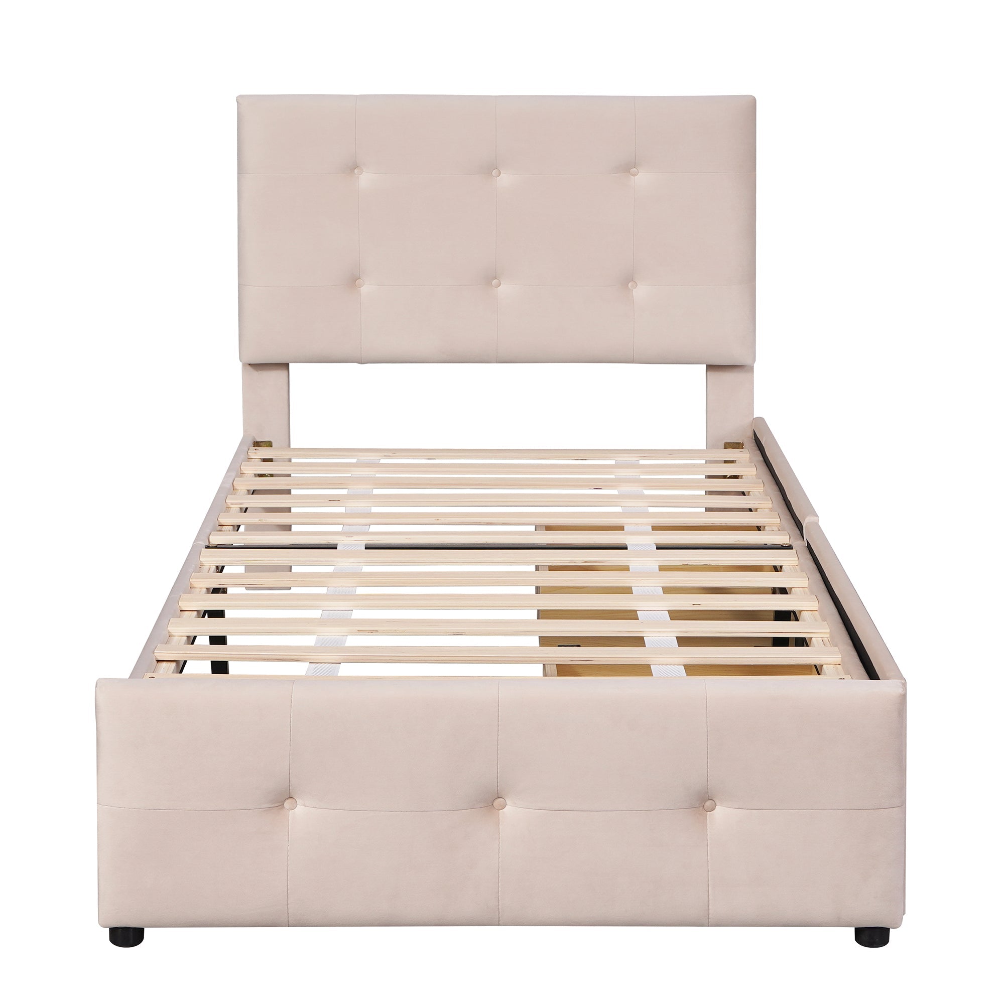 Logidon gestoffeerd bed 90x200 beige met lattenbodem en twee lades