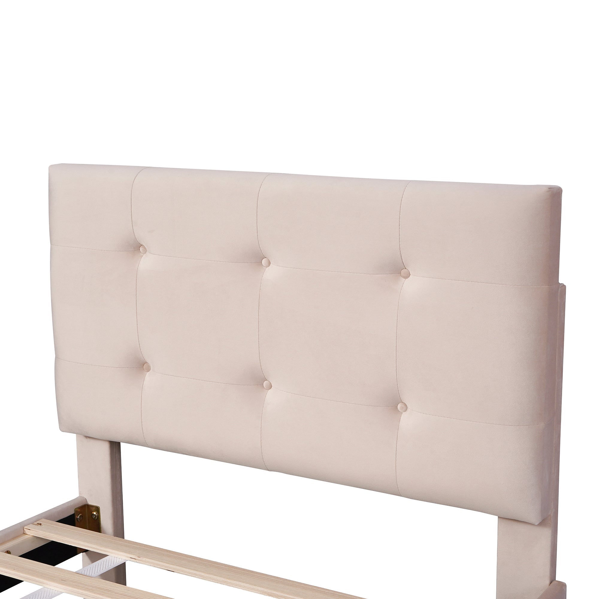 Logidon gestoffeerd bed 90x200 beige met lattenbodem en twee lades