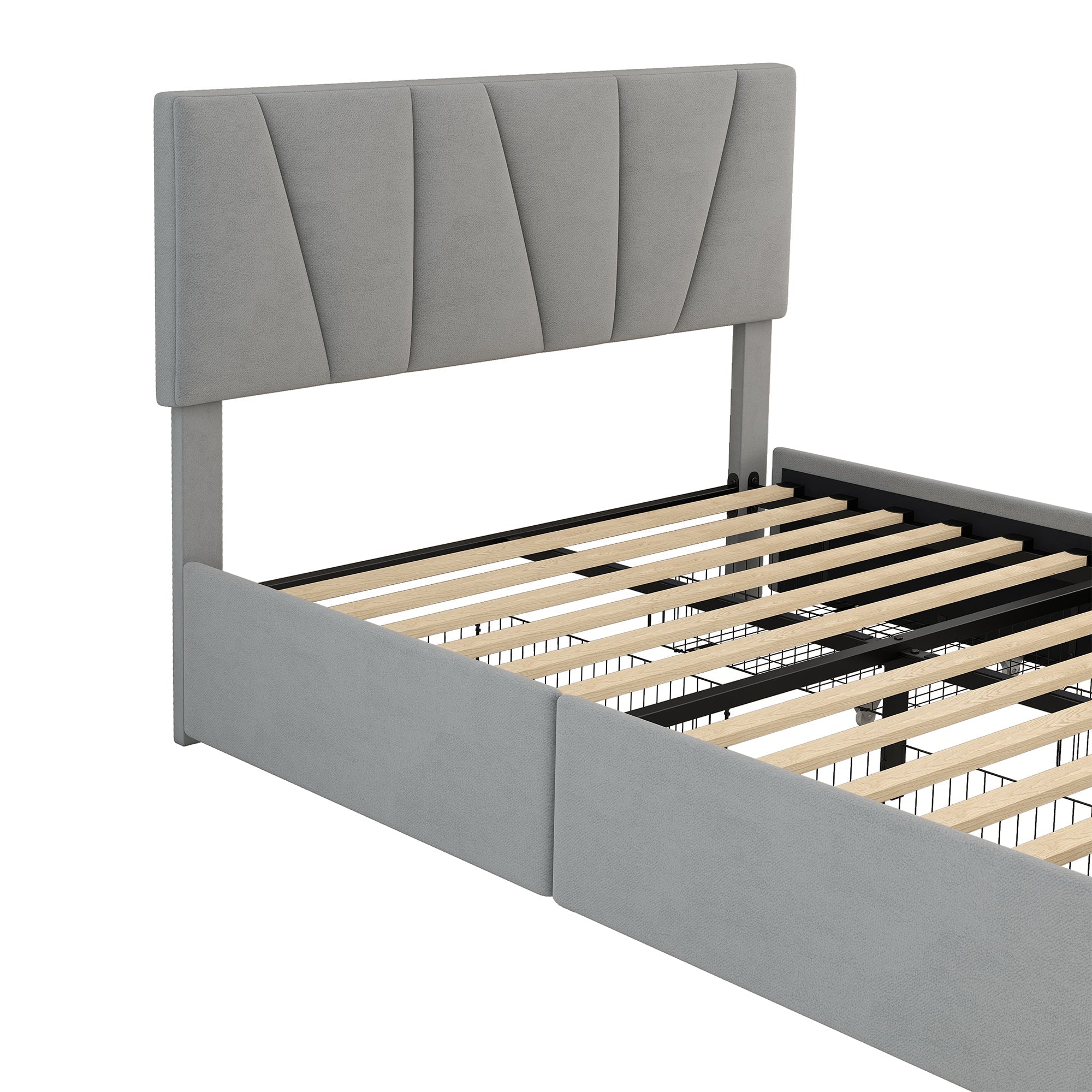 Logidon gestoffeerd bed grijs 140x200 met 4 lades verstelbaar hoofdeinde