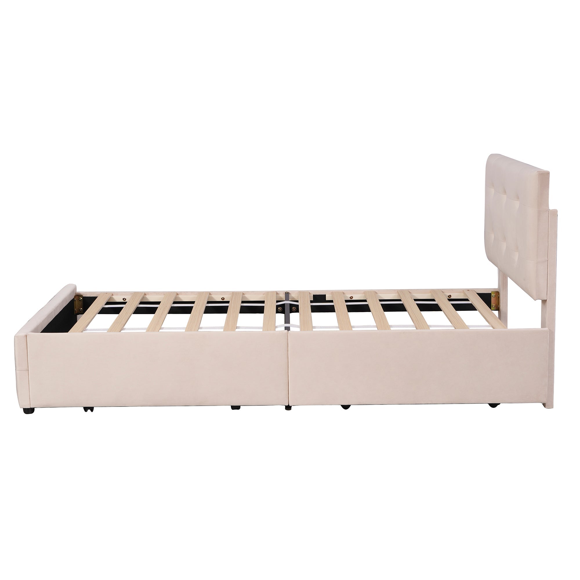 Logidon gestoffeerd bed 90x200 beige met lattenbodem en twee lades