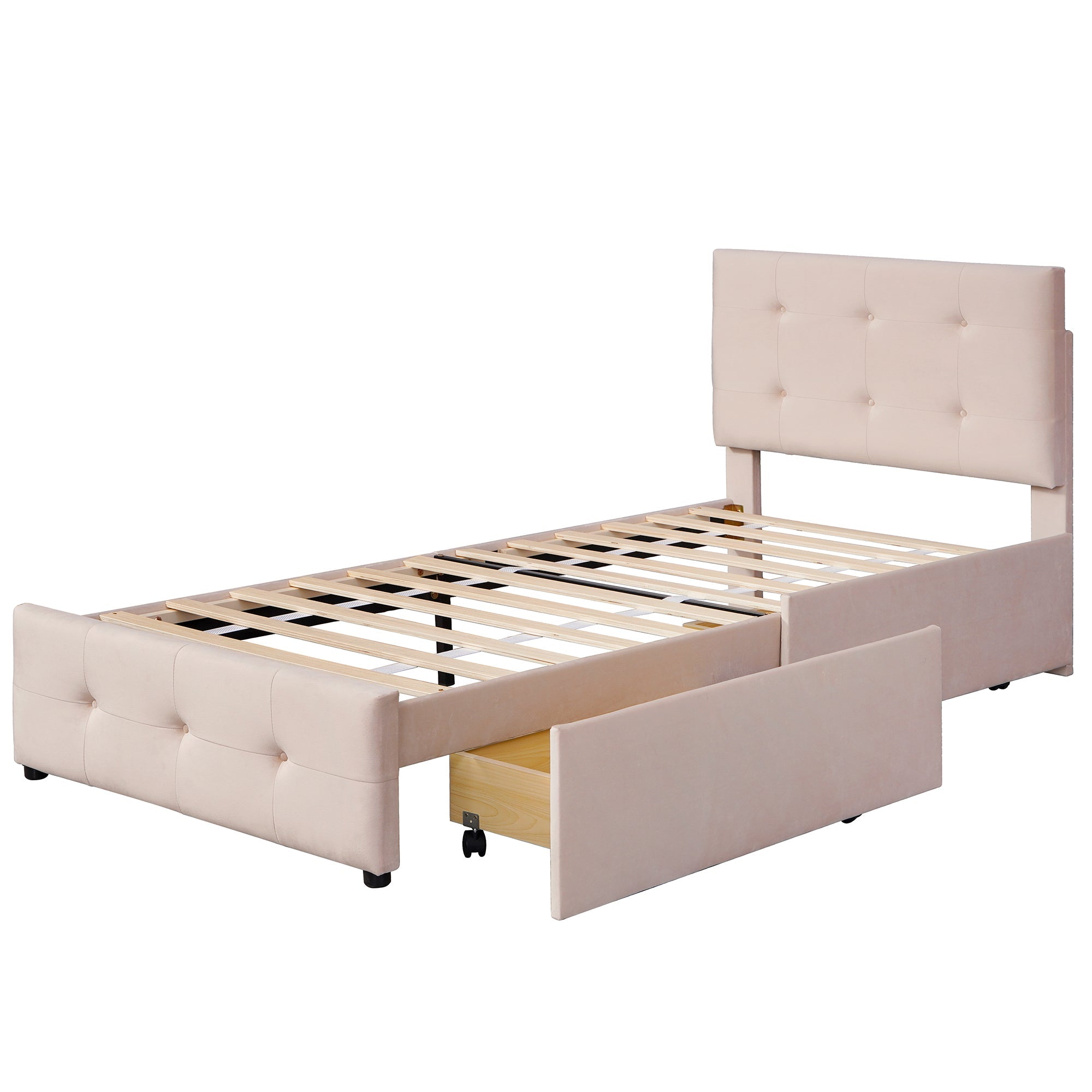 Logidon gestoffeerd bed 90x200 beige met lattenbodem en twee lades
