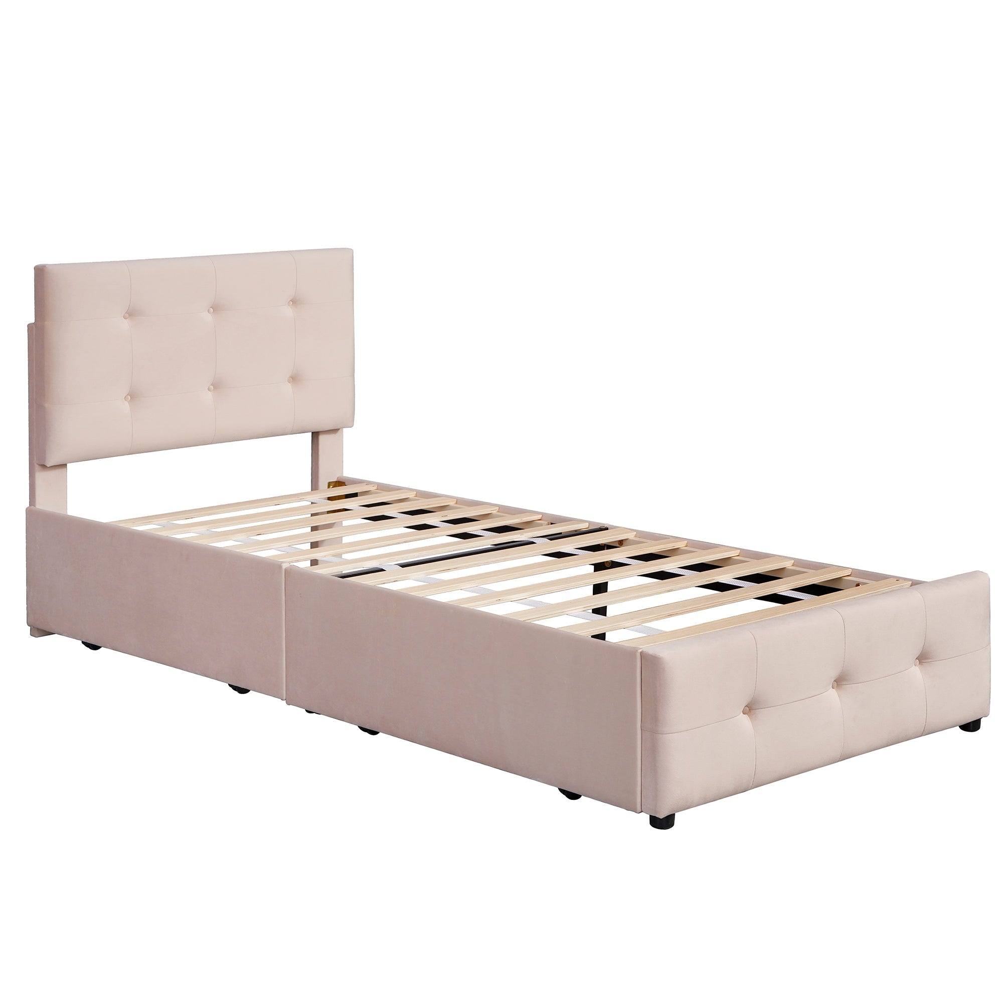 Logidon gestoffeerd bed 90x200 beige met lattenbodem en twee lades