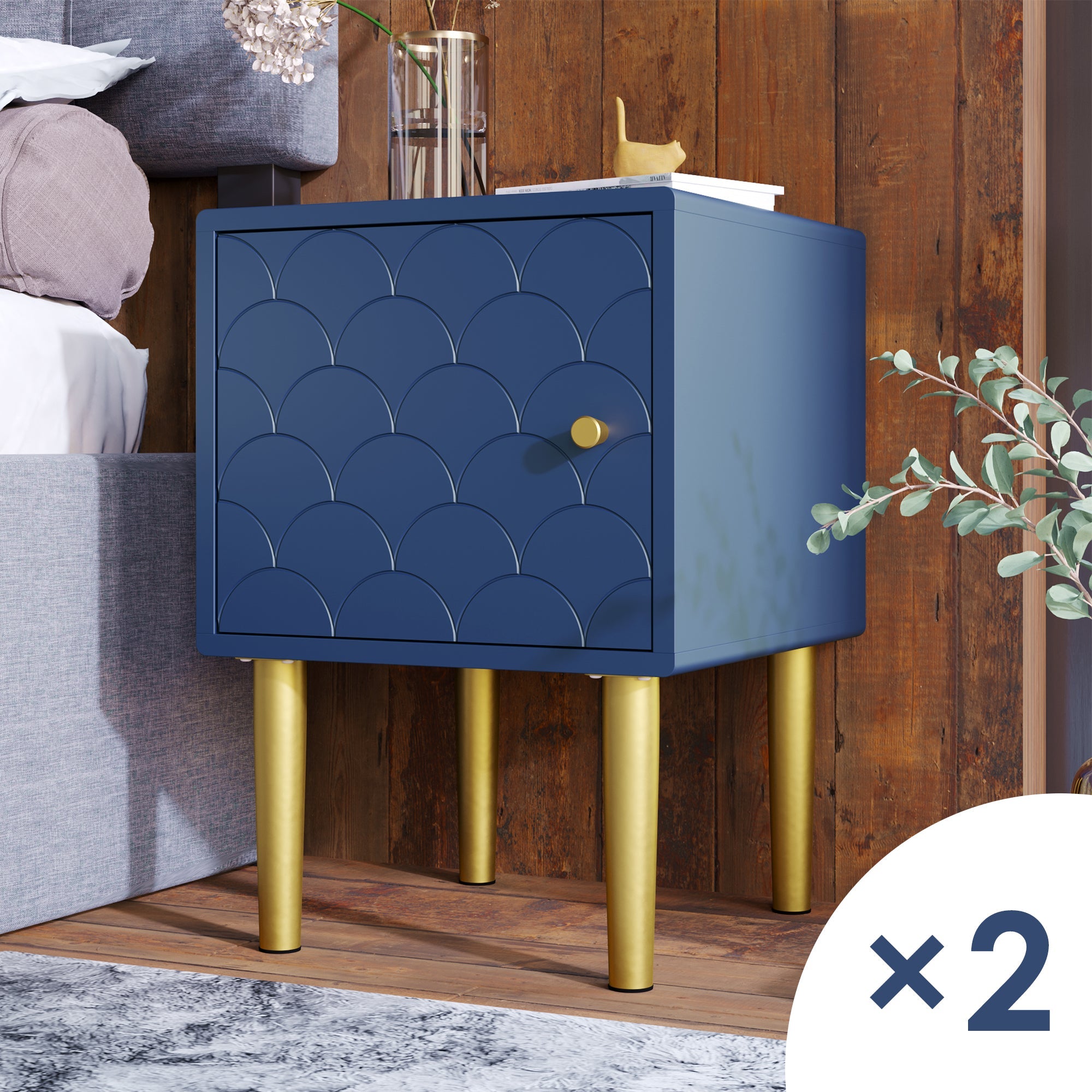 Logidon set van 2 nachtkastjes marineblauw H50 B35 D35 cm