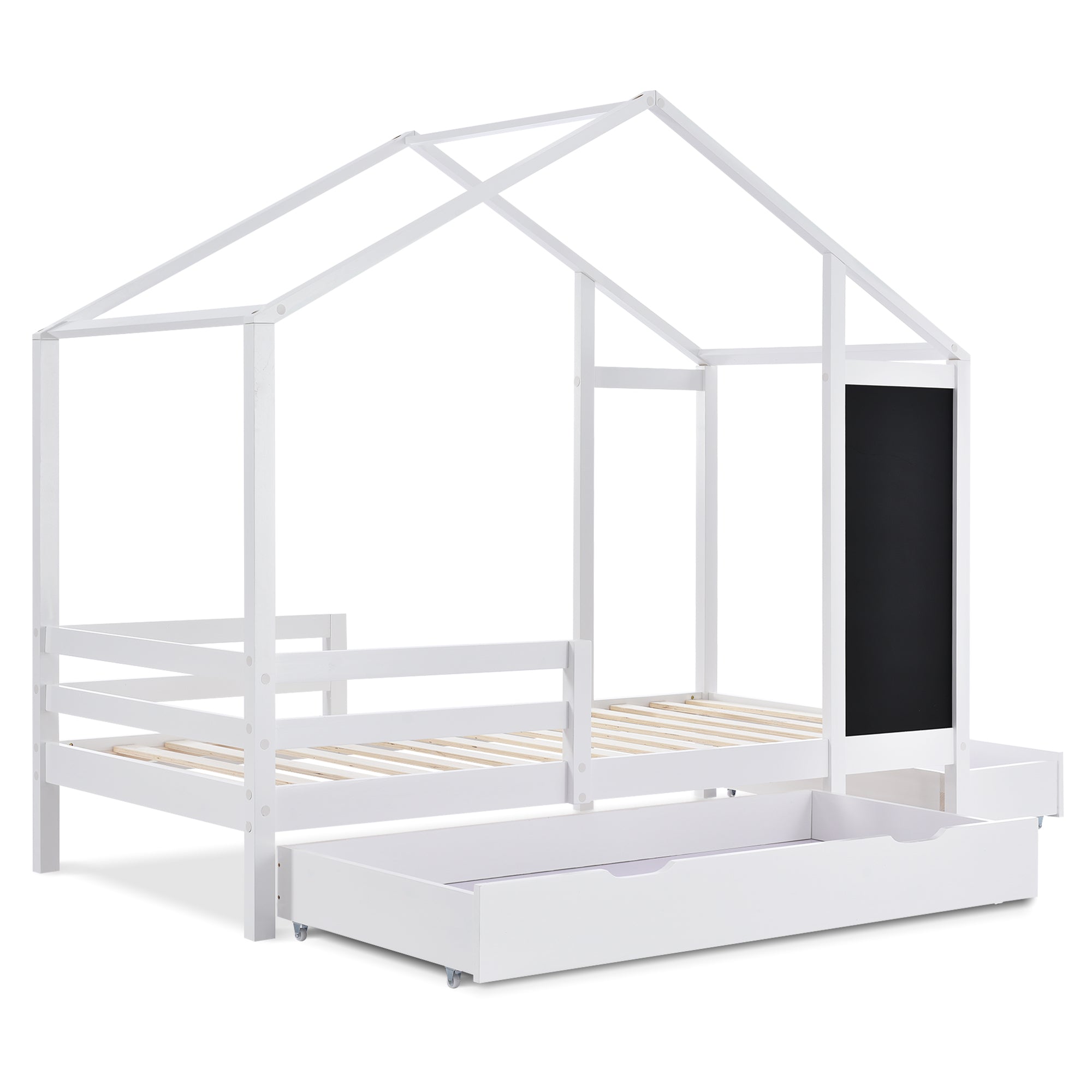 Logidon kinderbed huisbed 90x200 cm wit met plank en 2 lades