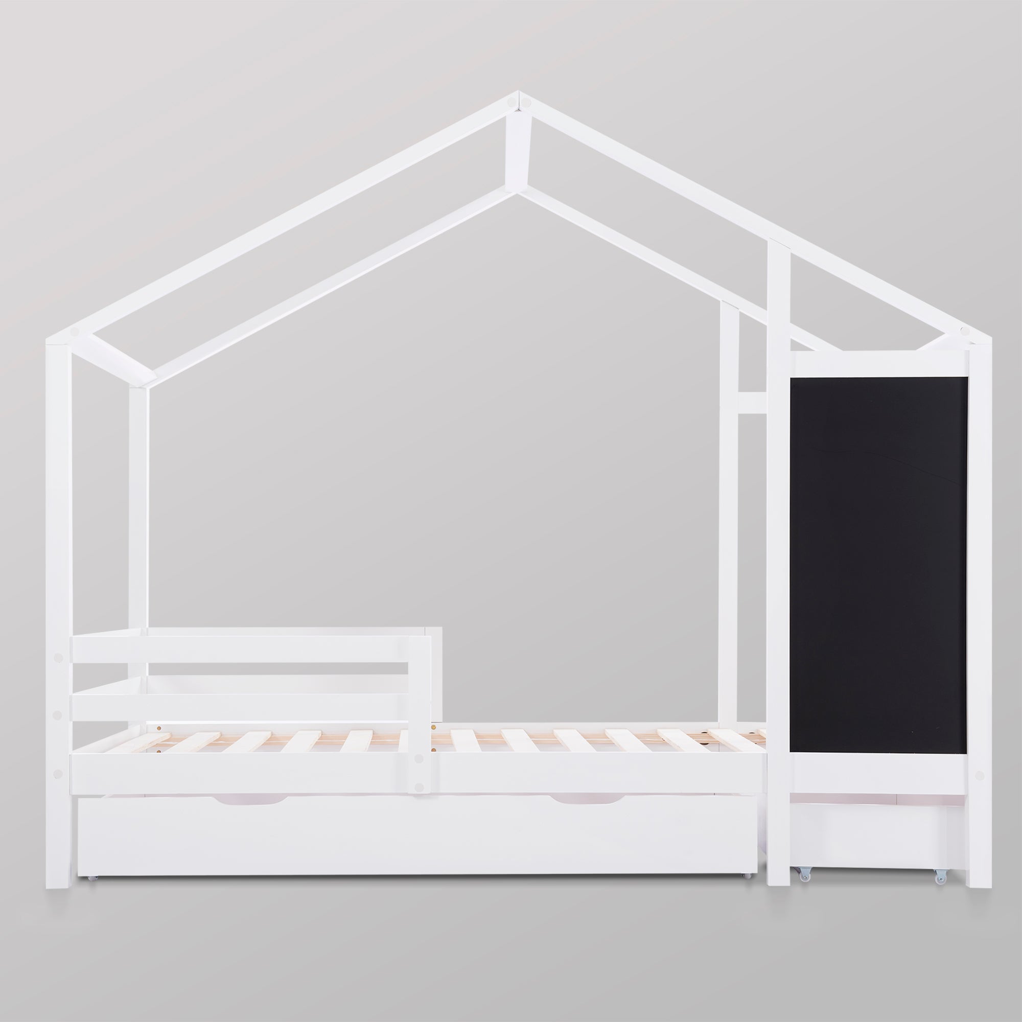 Logidon kinderbed huisbed 90x200 cm wit met plank en 2 lades