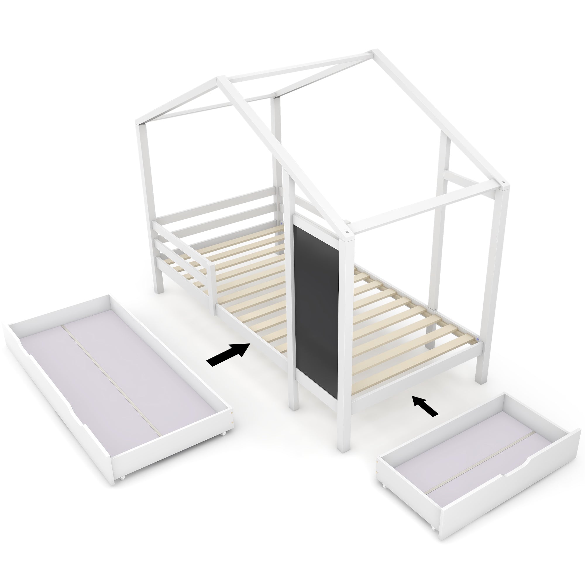 Logidon kinderbed huisbed 90x200 cm wit met plank en 2 lades